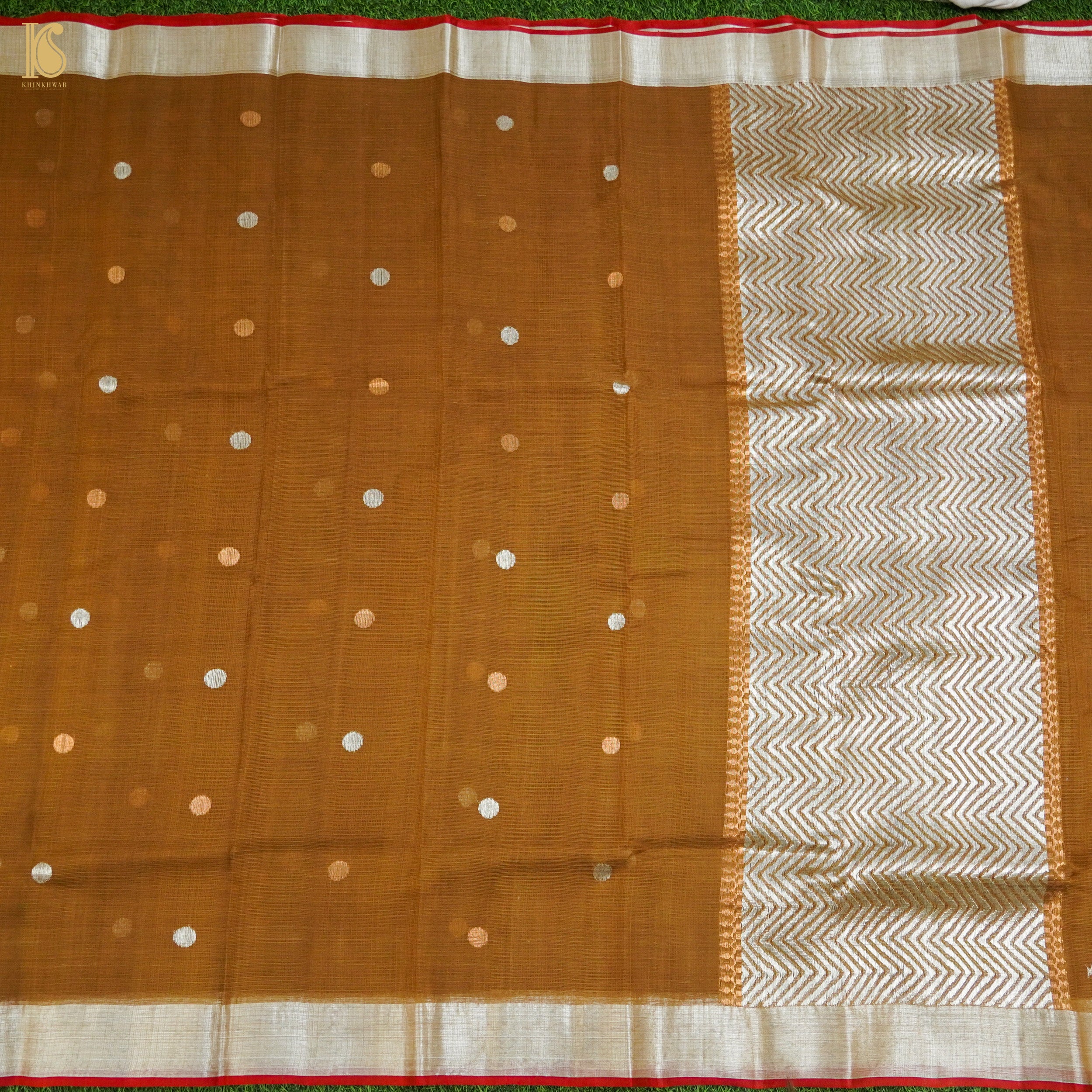 Handwoven Brown Real Zari Kota Silk Saree - Khinkhwab