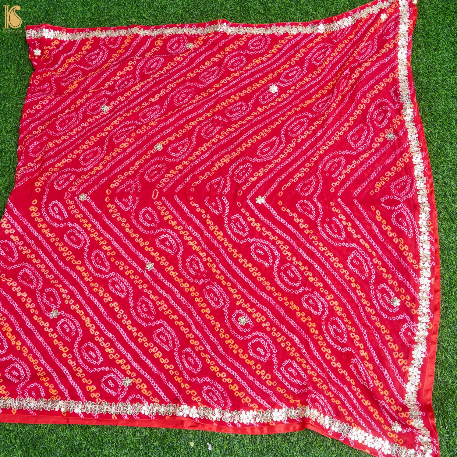 Red Pure Georgette Gotta Patti Bandhani Dupatta - Khinkhwab