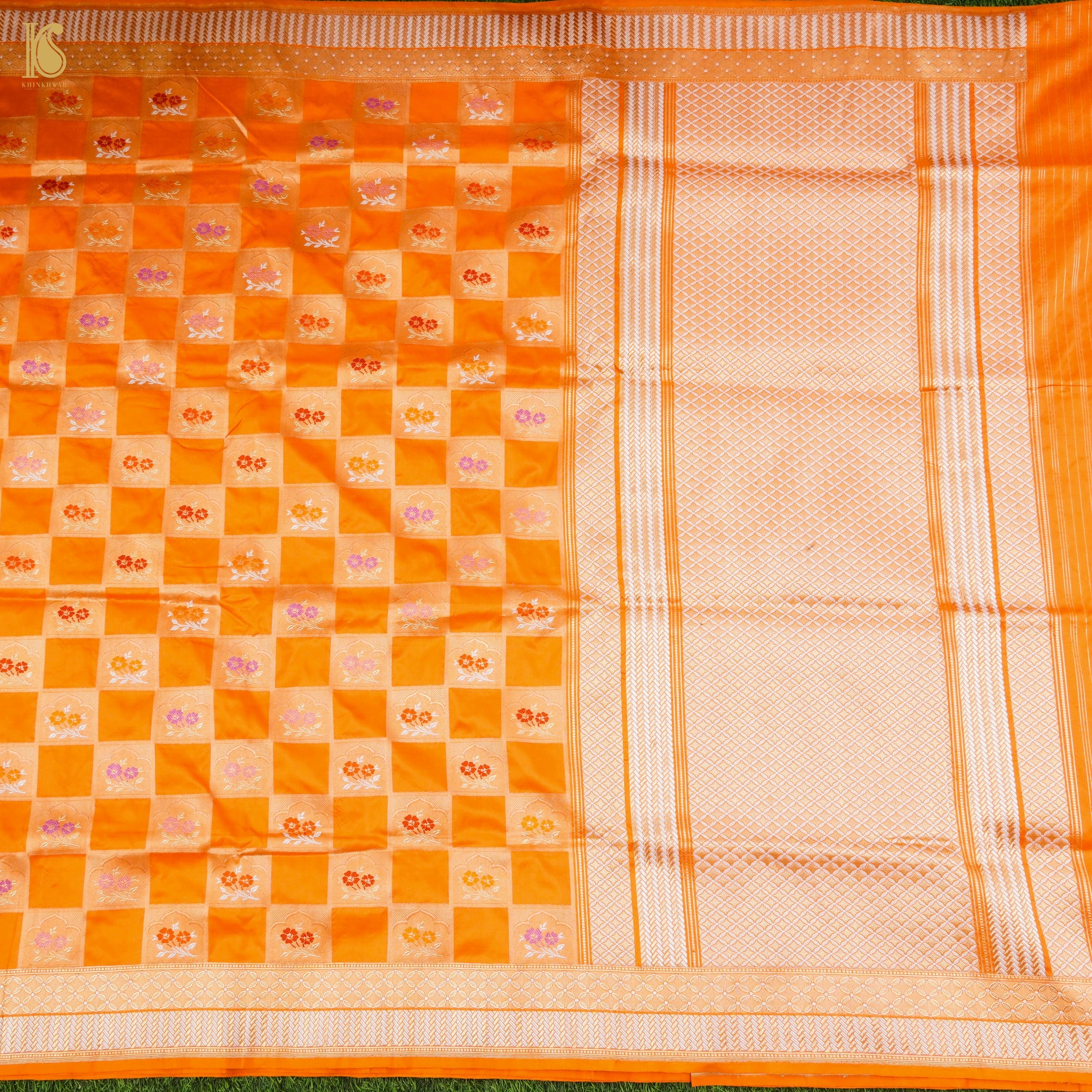 Pumpkin Orange Handloom Banarasi Pure Katan Silk Kadwa Saree - Khinkhwab