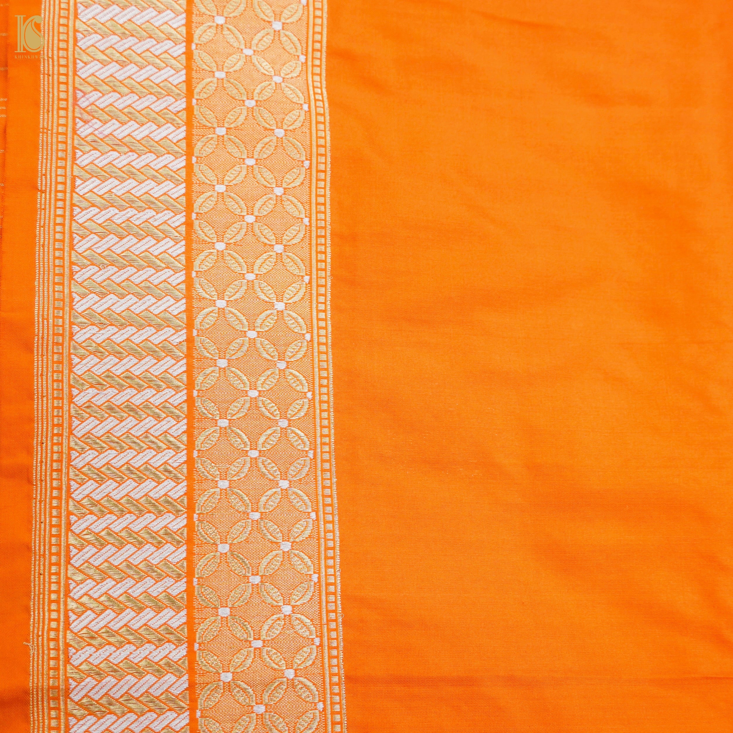 Pumpkin Orange Handloom Banarasi Pure Katan Silk Kadwa Saree - Khinkhwab