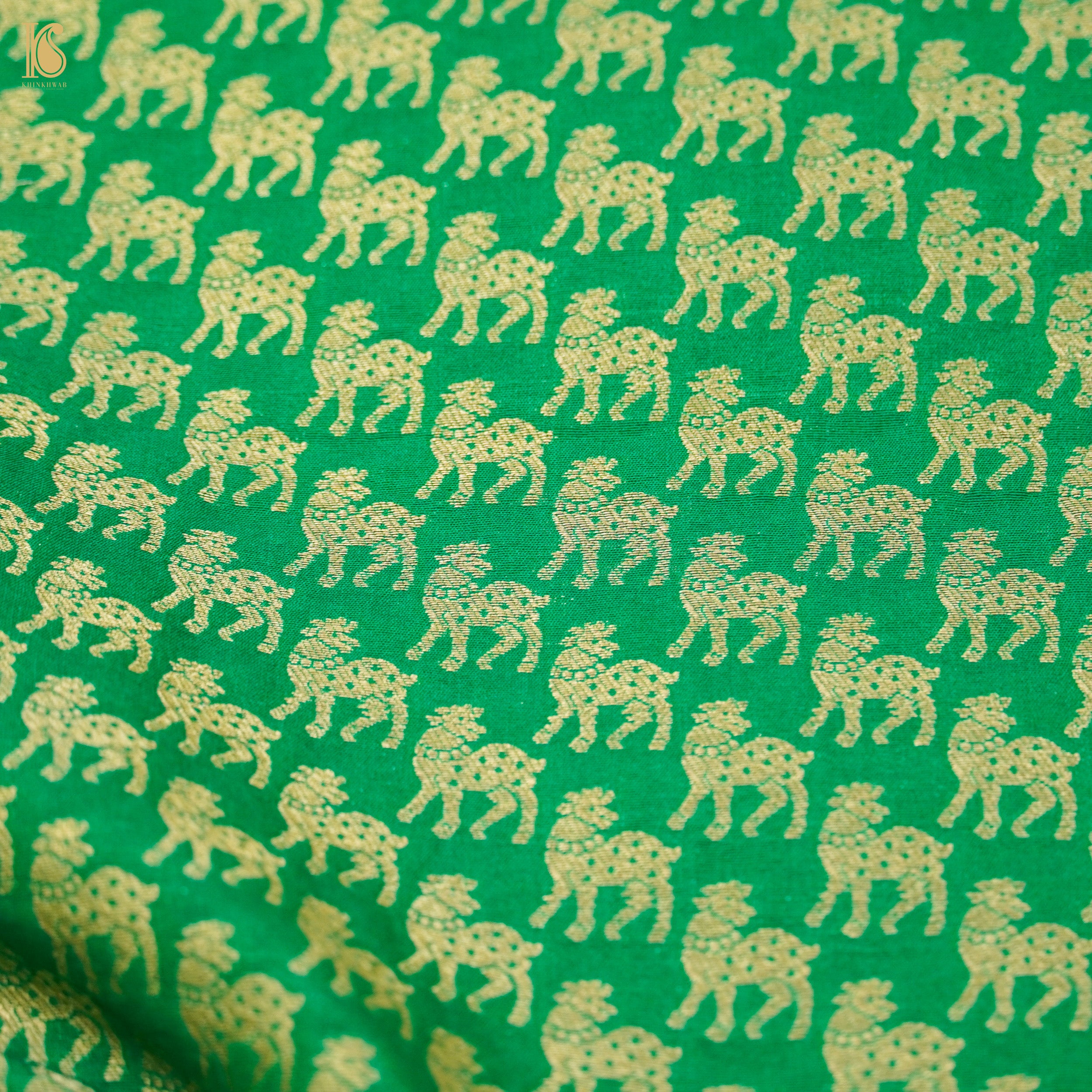 Jade Green Banarasi Semi Silk Fabric - Khinkhwab