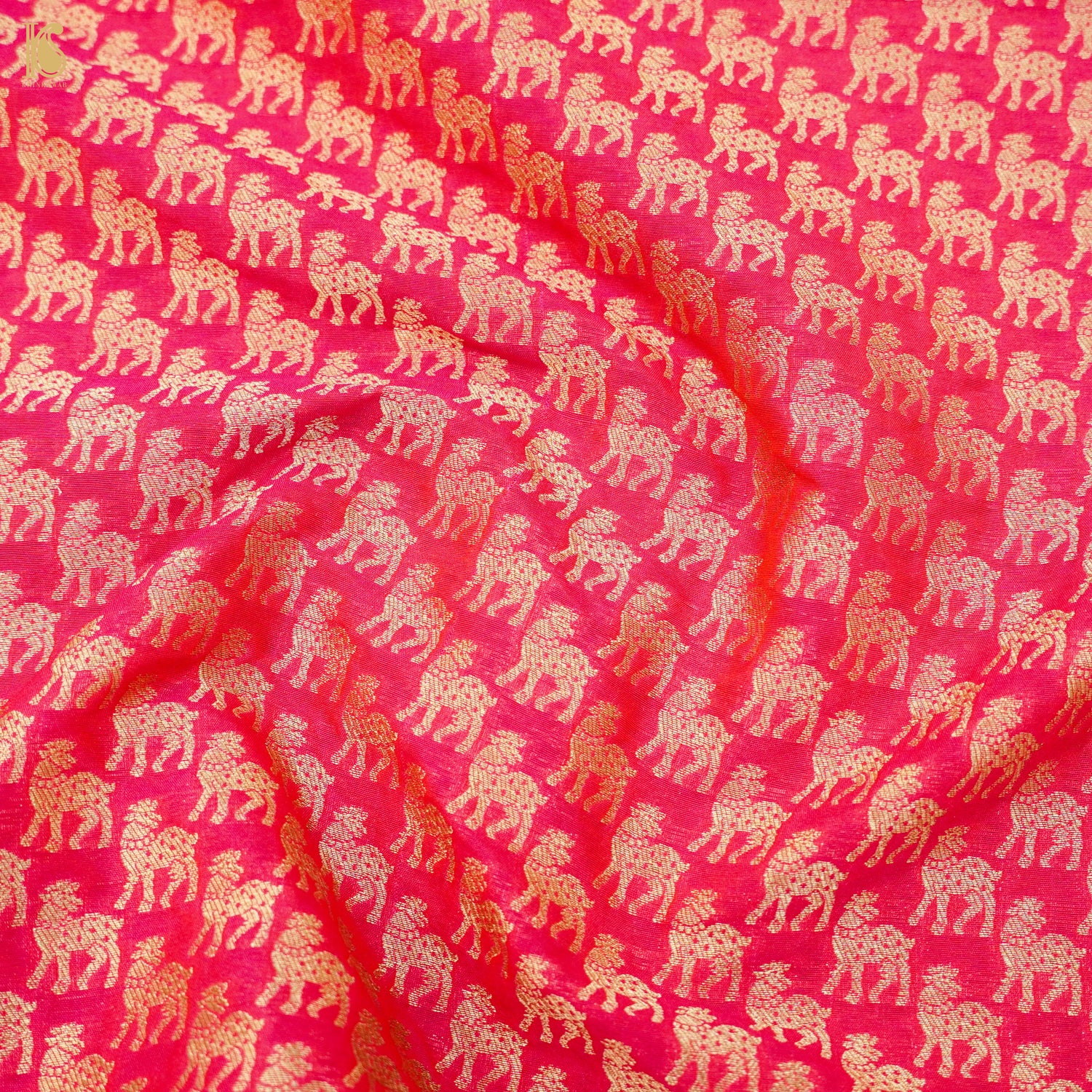 Radical Red Banarasi Semi Silk Fabric - Khinkhwab