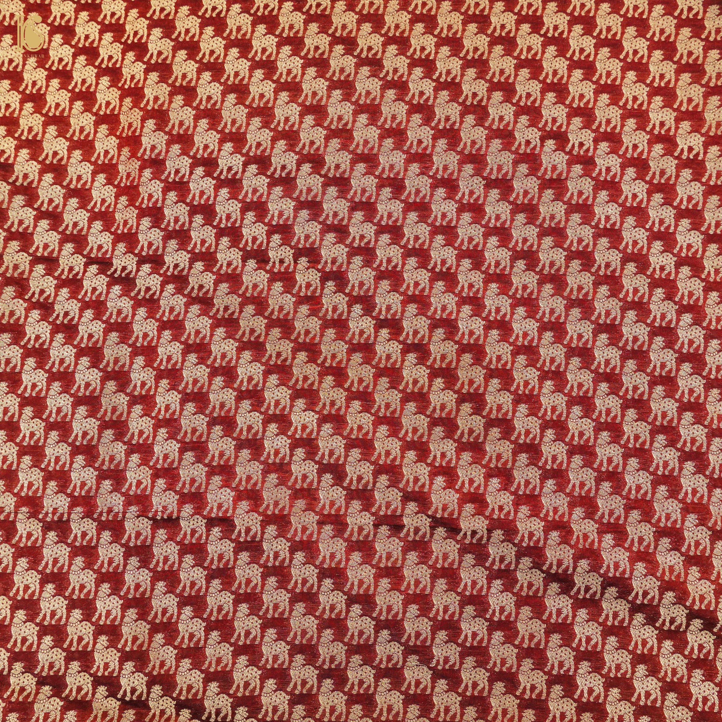 Red Oxide Banarasi Semi Silk Fabric - Khinkhwab