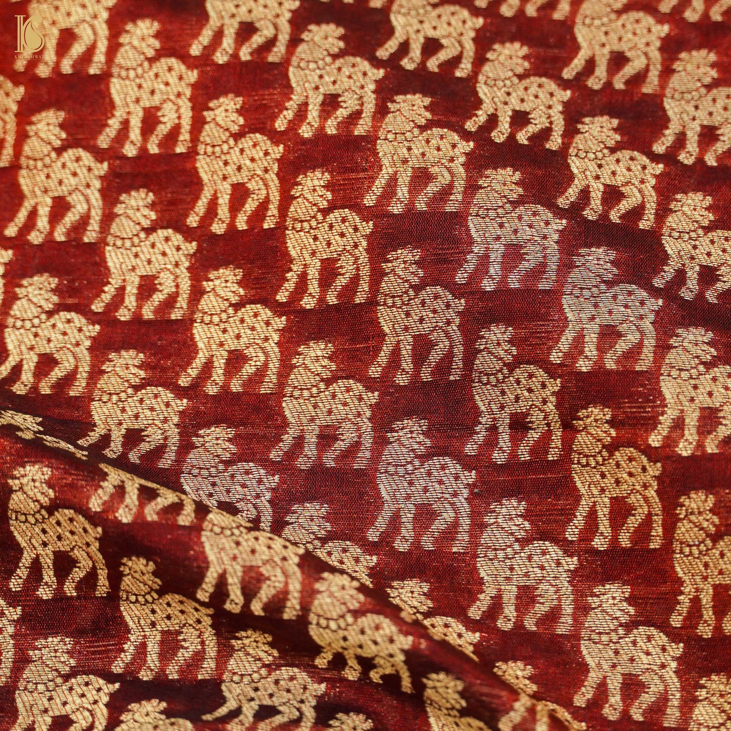 Red Oxide Banarasi Semi Silk Fabric - Khinkhwab