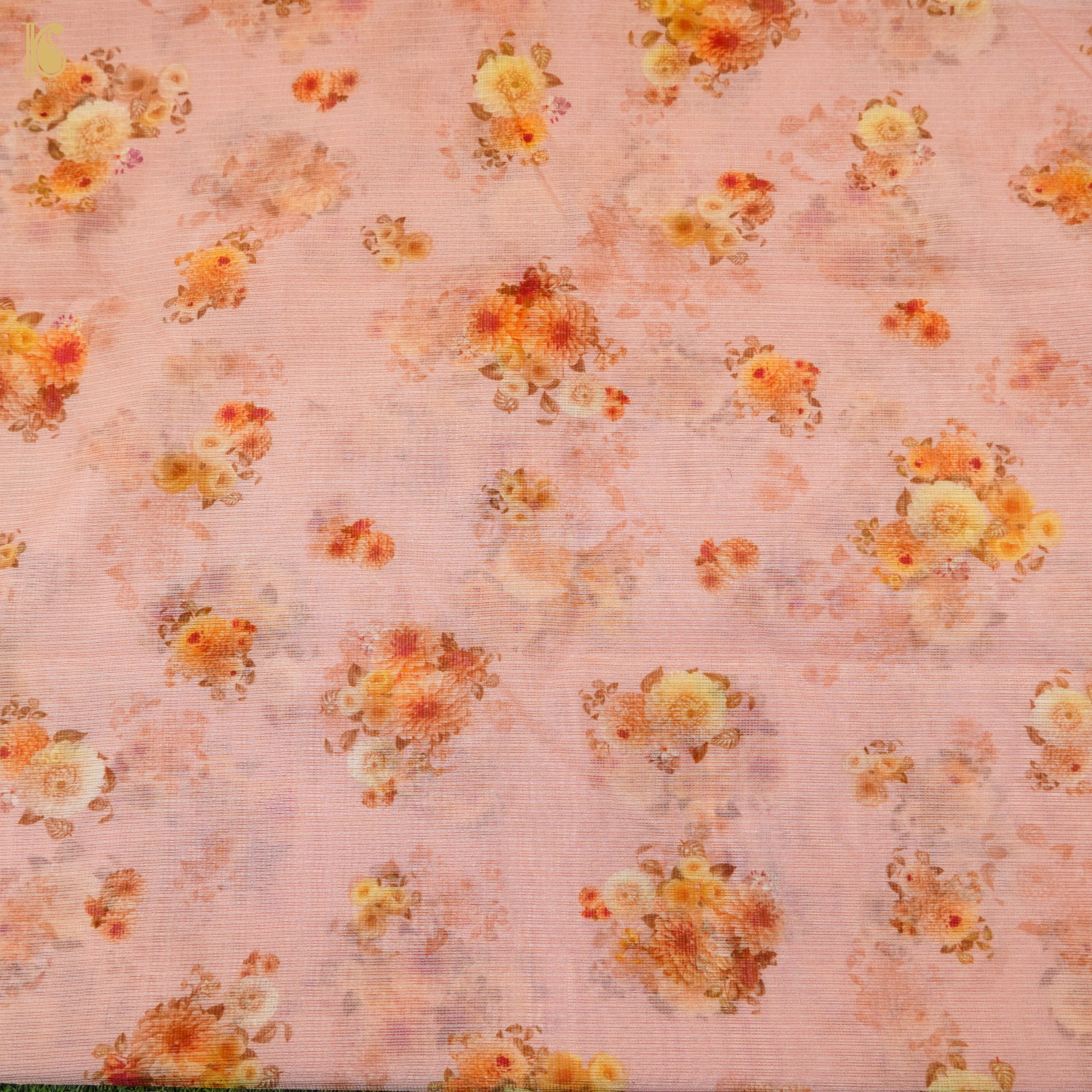 Shilo Pink Pure Kota Silk Print Floral Fabric - Khinkhwab