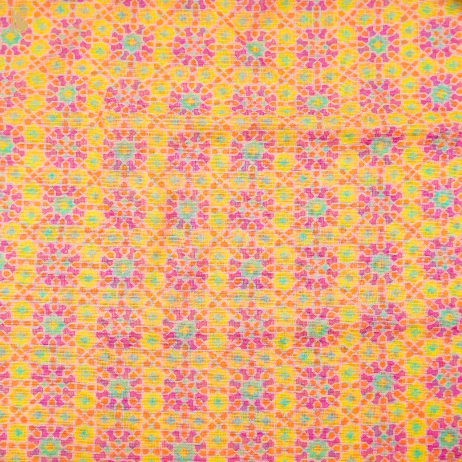 Nilufer - Golden Tainoi Yellow Pure Kota Silk Print Fabric - Khinkhwab