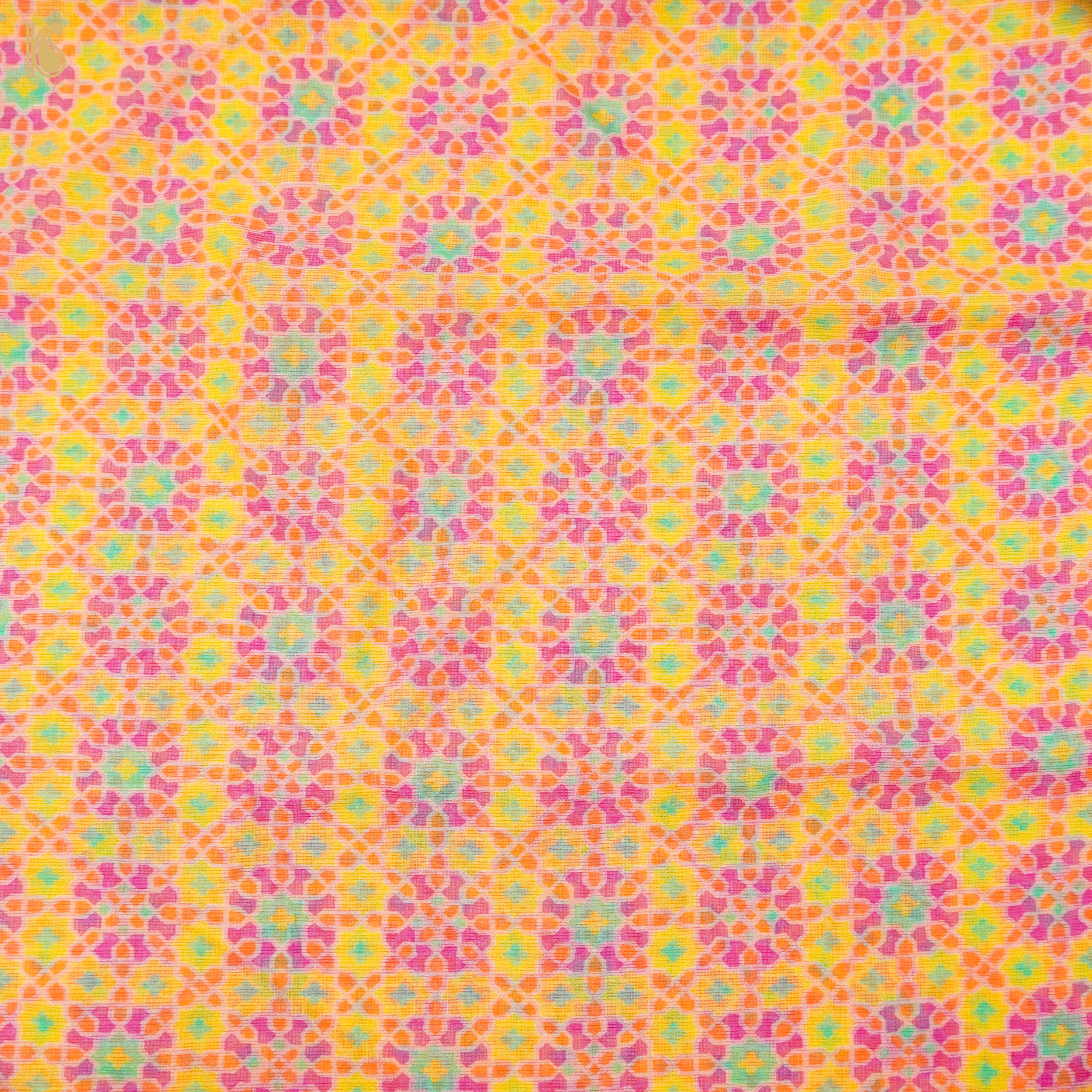 Nilufer - Golden Tainoi Yellow Pure Kota Silk Print Fabric - Khinkhwab