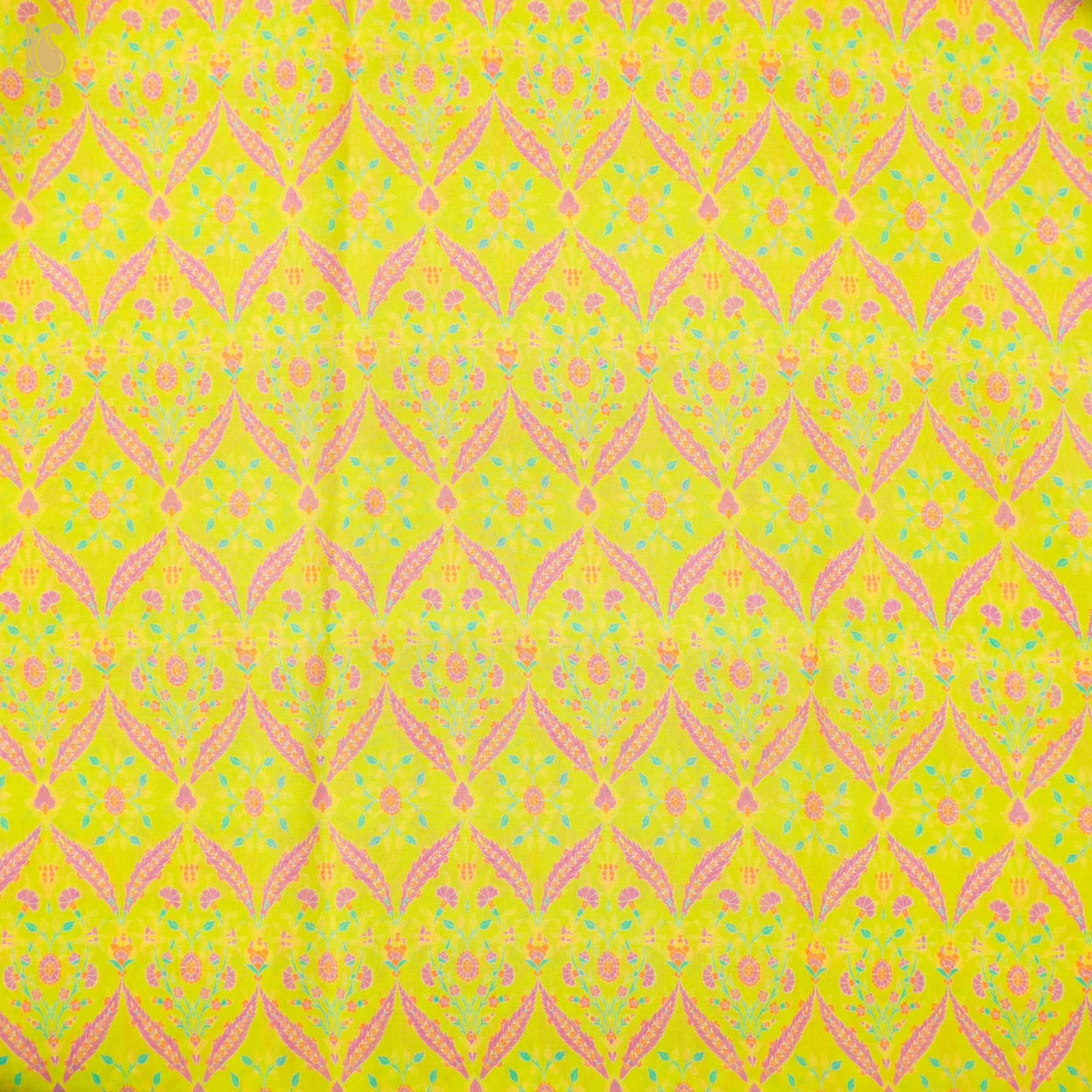 NERGİS - La Rioja Green Pure Georgette Silk Print Fabric - Khinkhwab