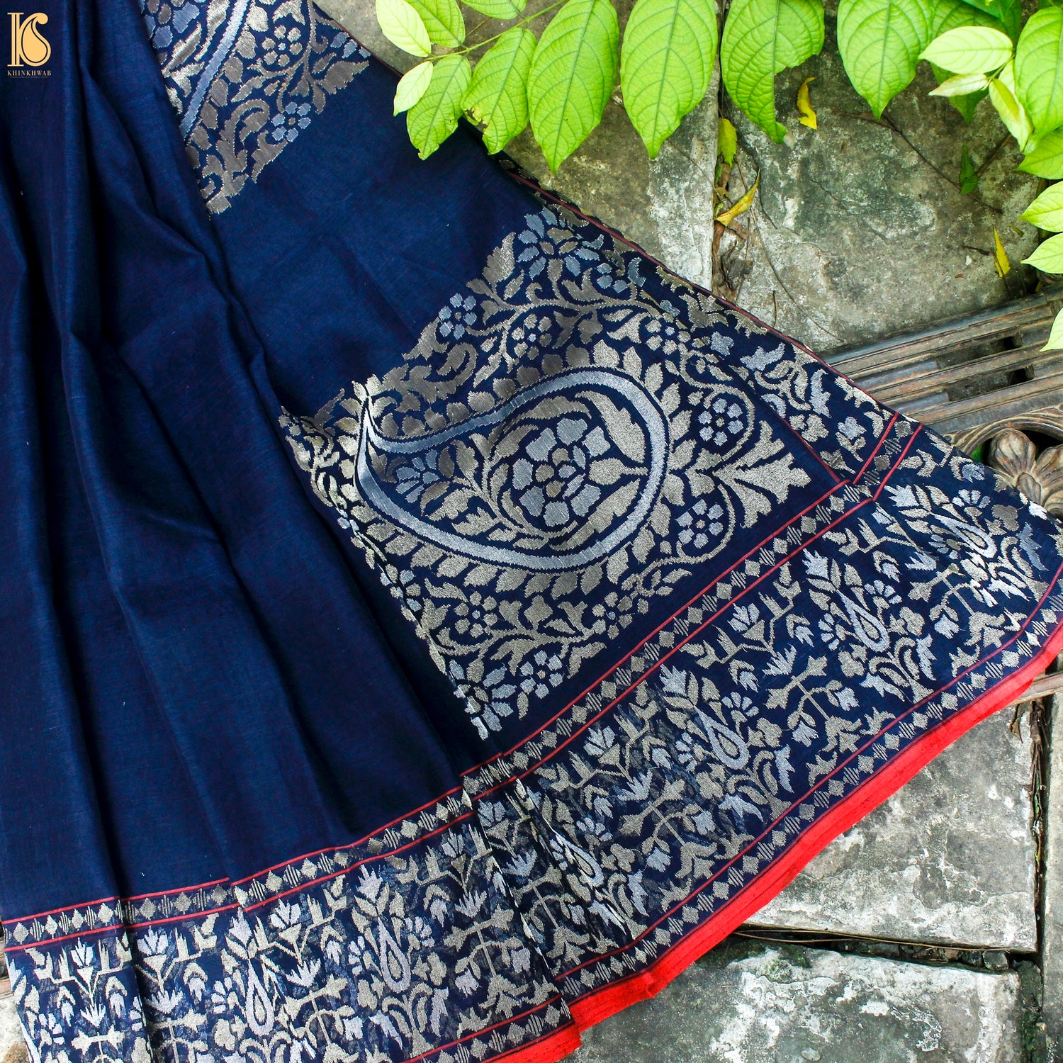 Nilambari Pure Cotton Real Silver Zari Handloom Banarasi Saree - Khinkhwab
