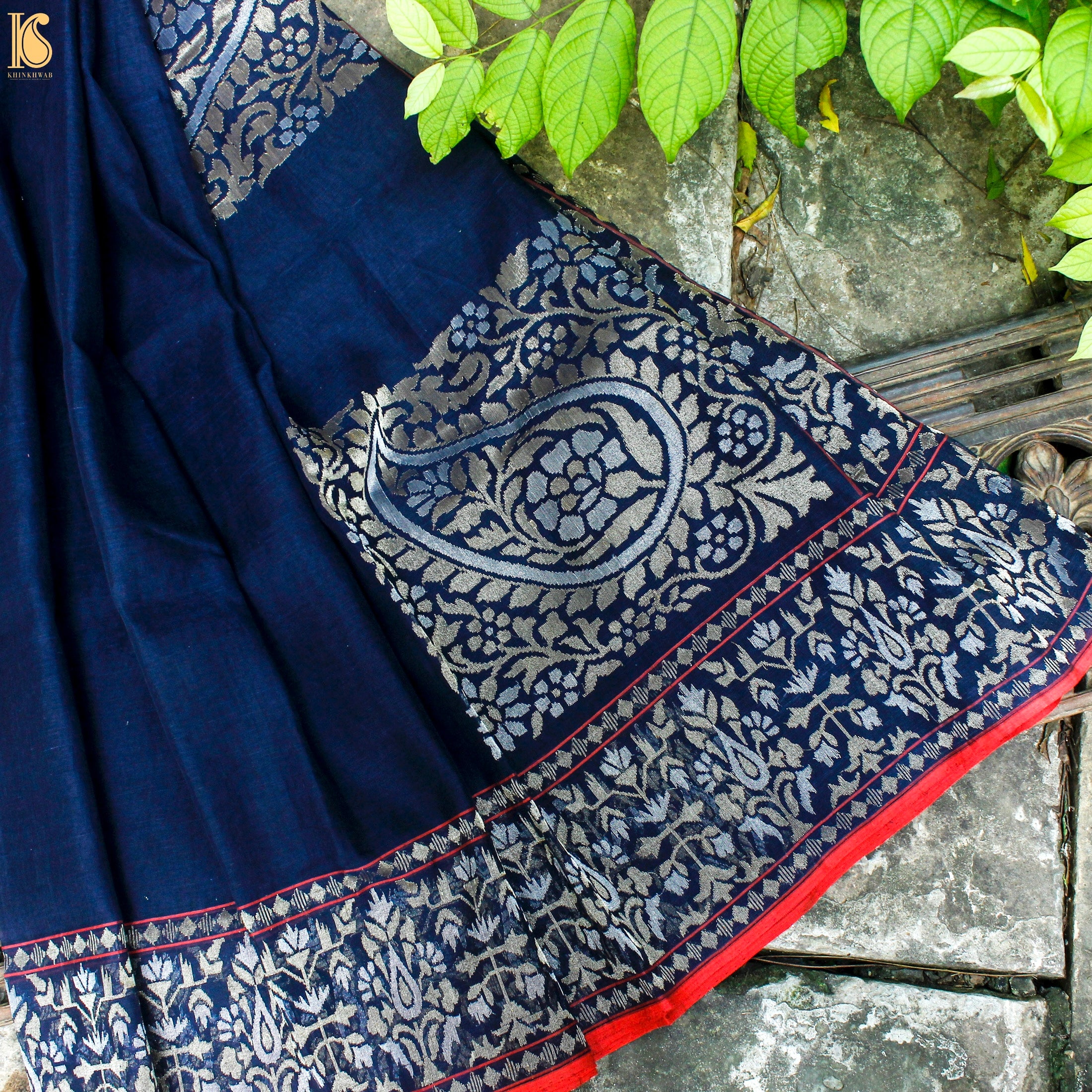 Nilambari Pure Cotton Real Silver Zari Handloom Banarasi Saree - Khinkhwab