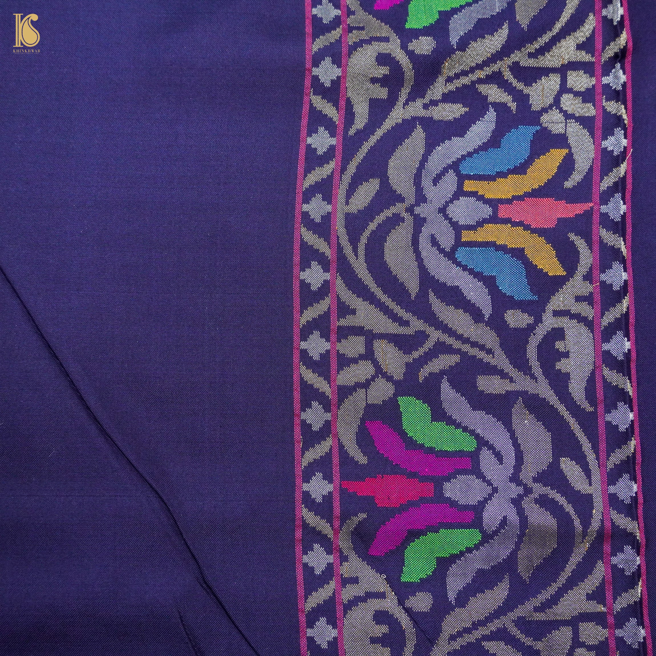 Neelambari Handwoven Pure Silk Real Zari Banarasi Meenakari Jamdani Saree - Khinkhwab