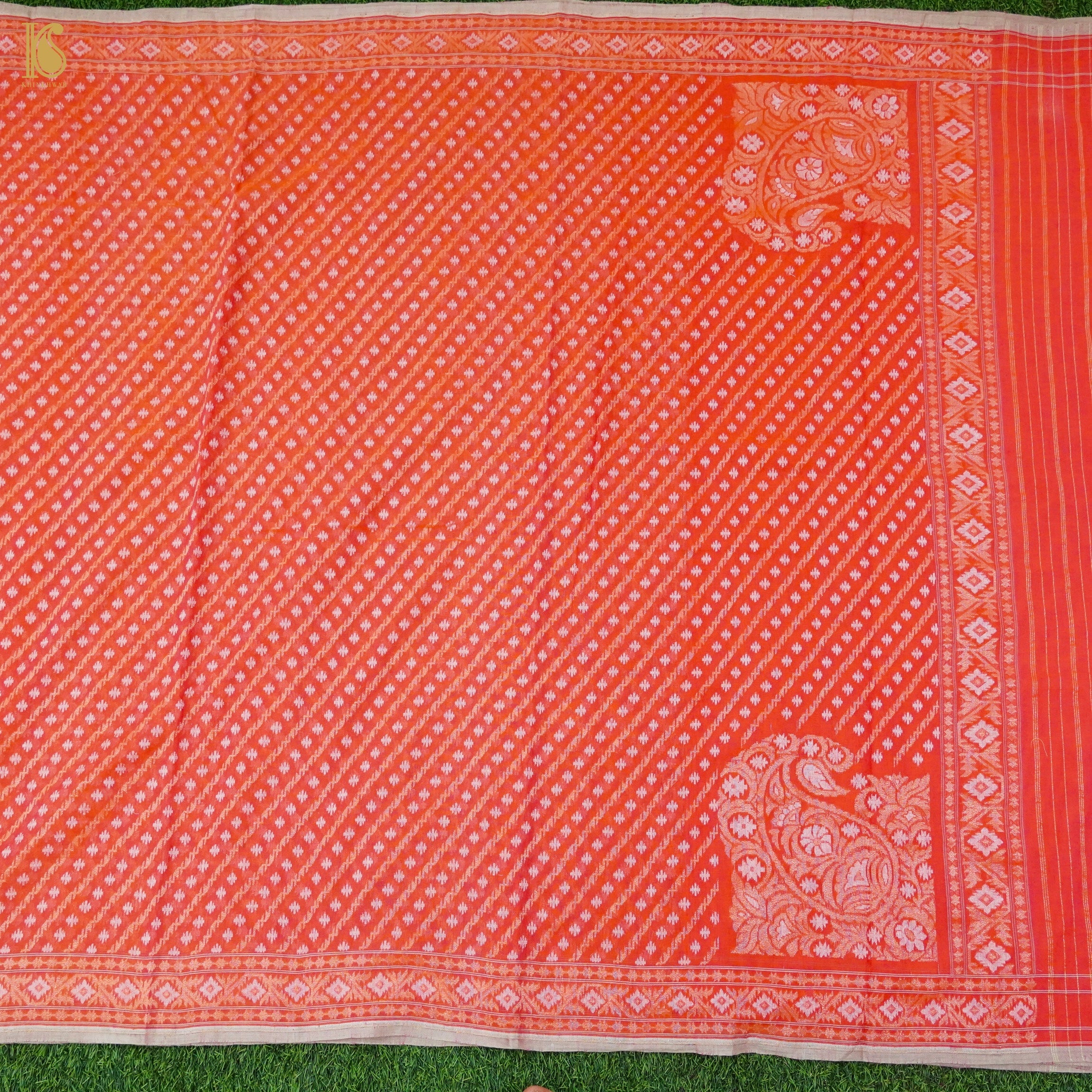 Orange Pure Cotton Handloom Banarasi Jamdani Ektara Saree - Khinkhwab