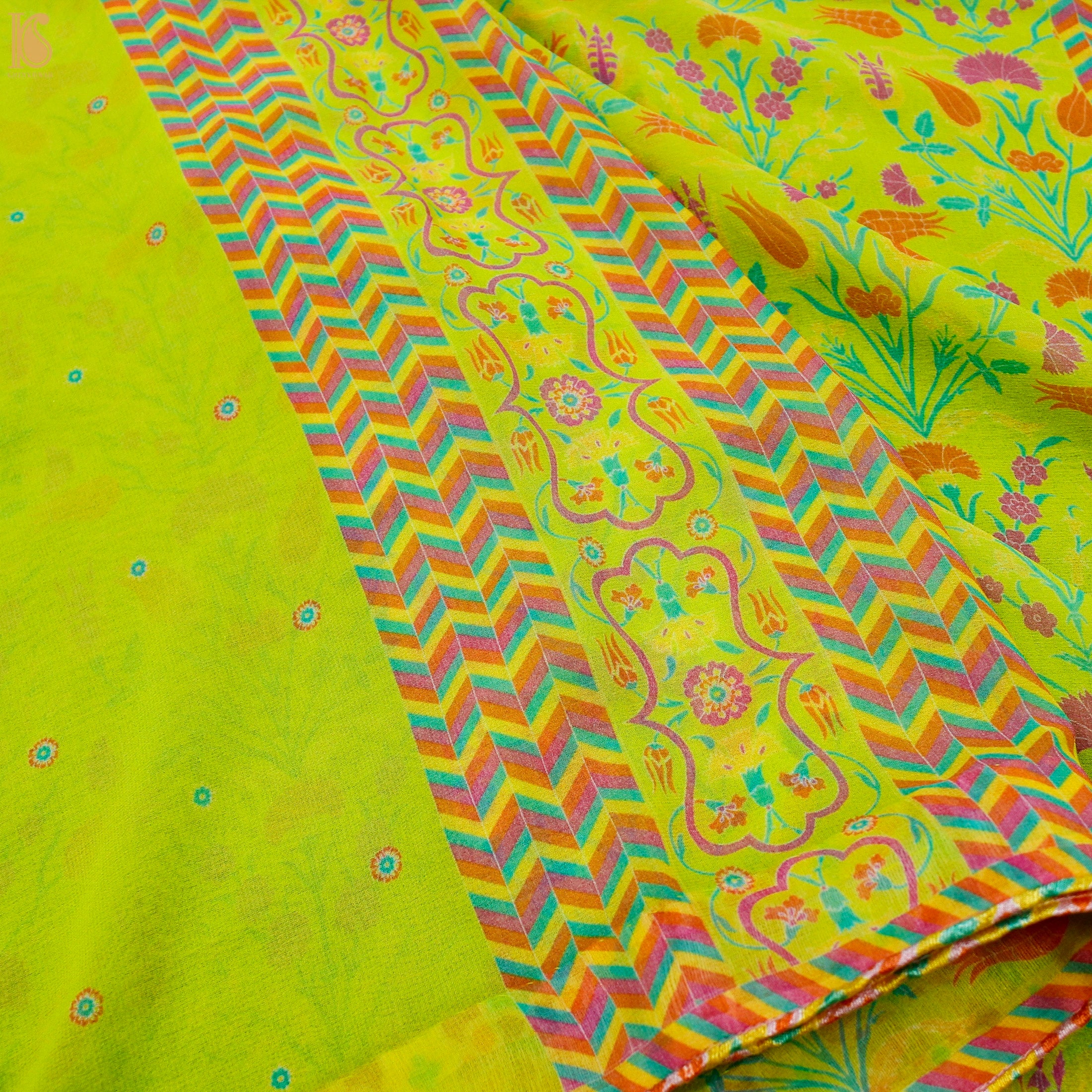 Lale - Rio Grande Green Pure Georgette Silk Print Saree - Khinkhwab
