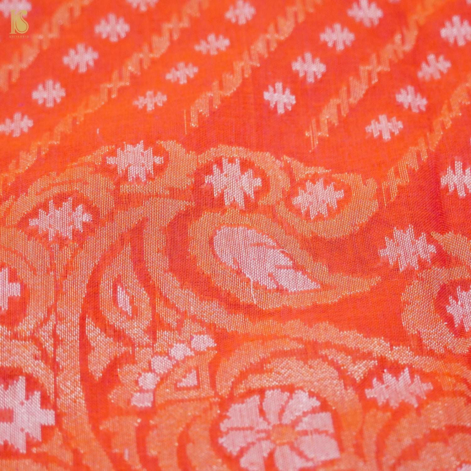 Orange Pure Cotton Handloom Banarasi Jamdani Ektara Saree - Khinkhwab