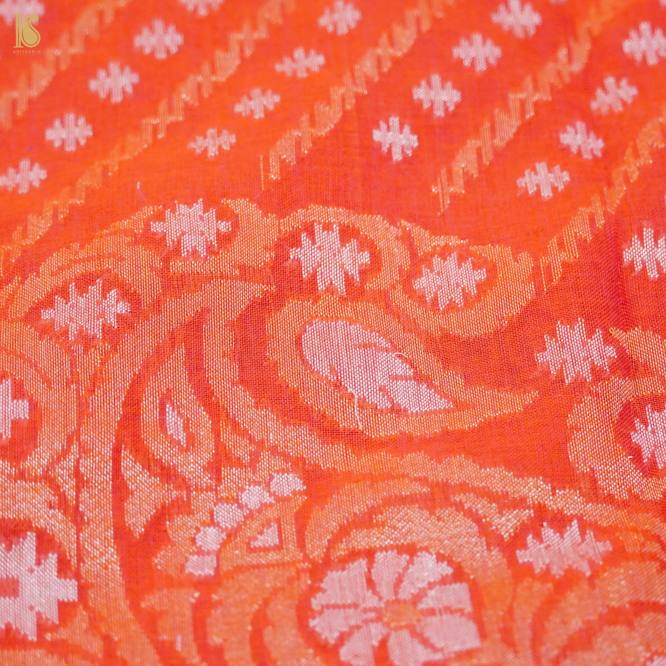 Orange Pure Cotton Handloom Banarasi Jamdani Ektara Saree - Khinkhwab