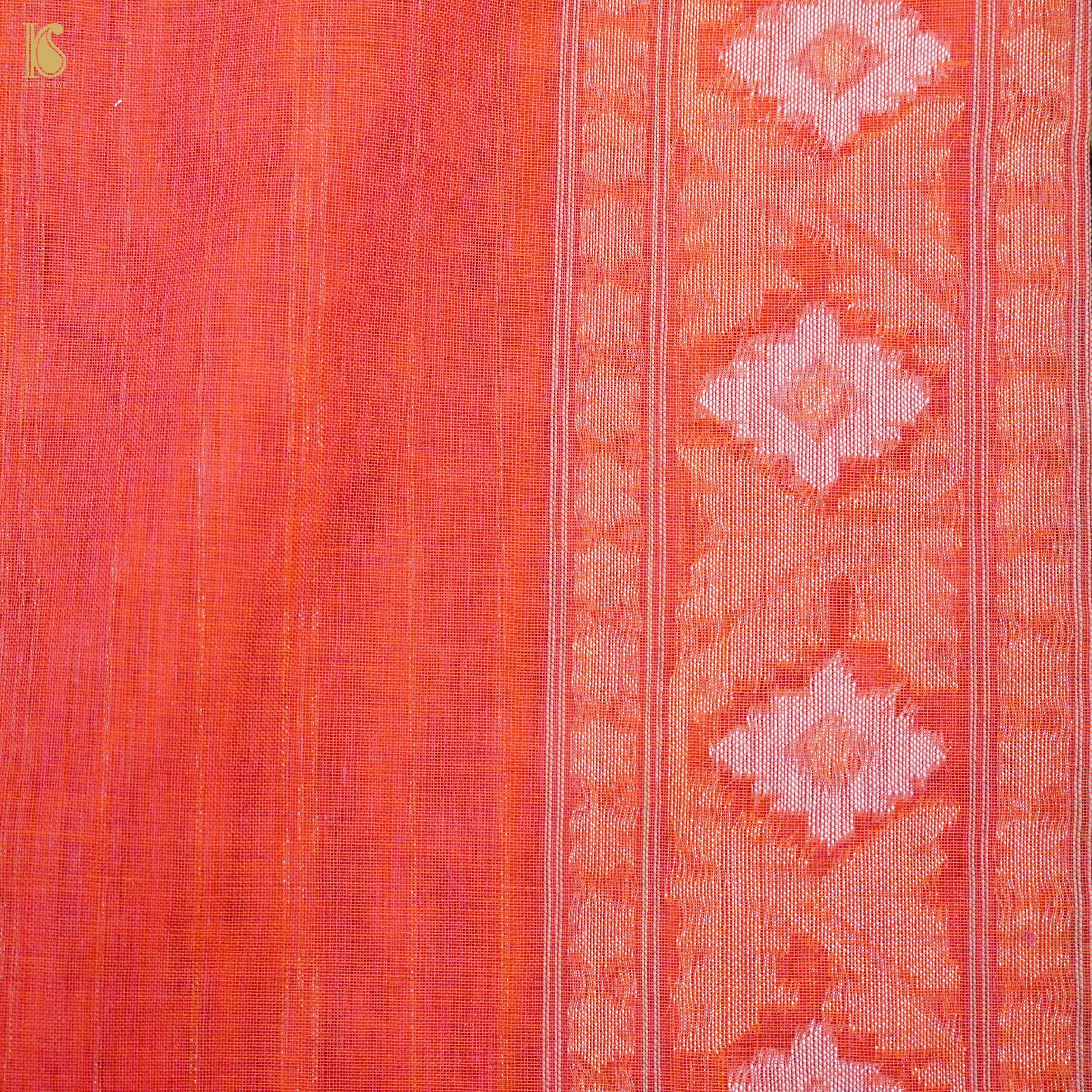 Orange Pure Cotton Handloom Banarasi Jamdani Ektara Saree - Khinkhwab
