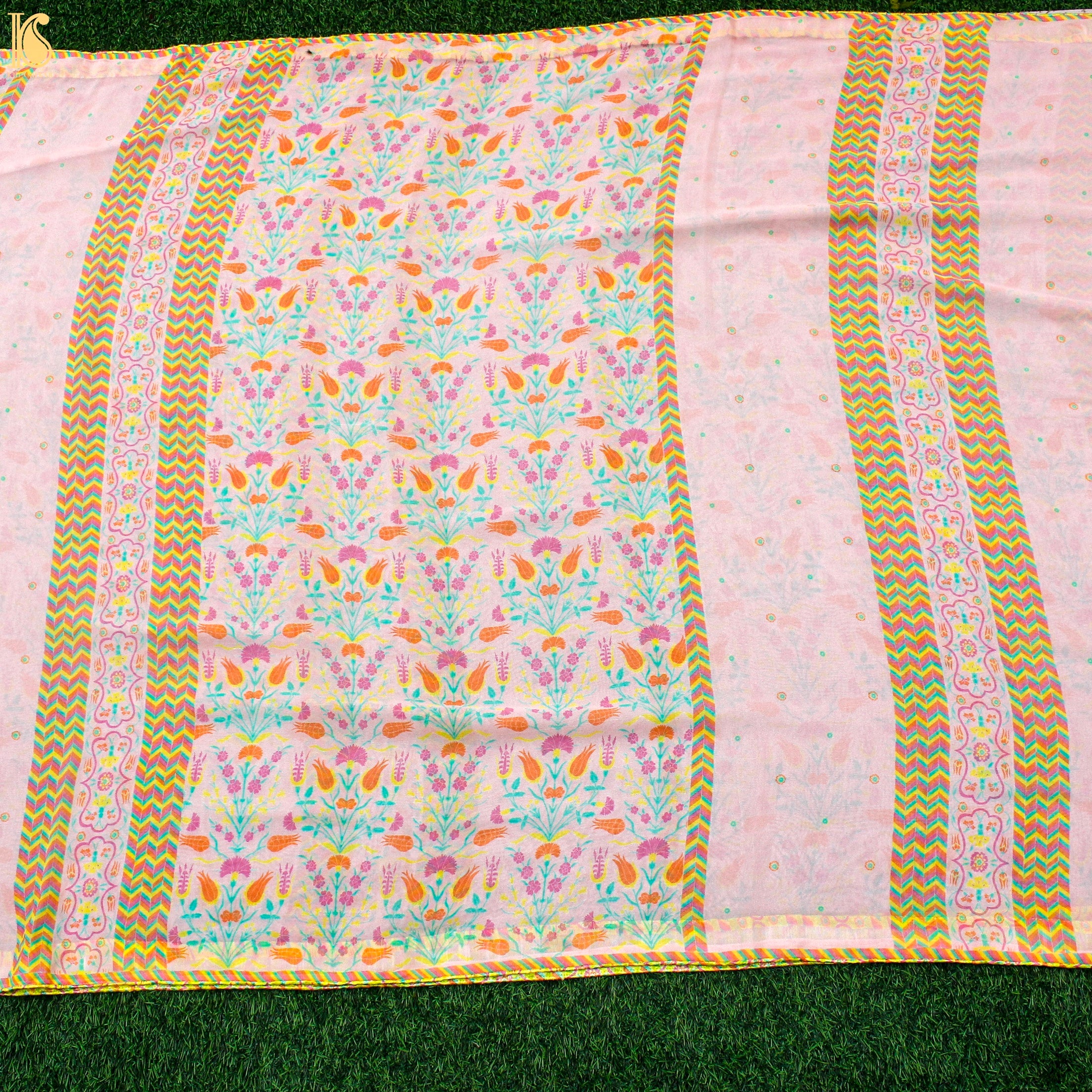 Lale - Azalea Pink Pure Georgette Silk Print Saree - Khinkhwab