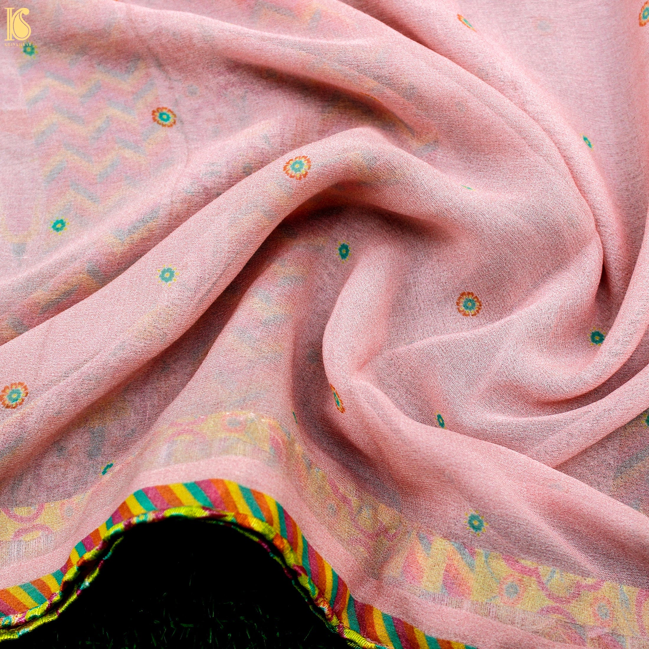 Lale - Azalea Pink Pure Georgette Silk Print Saree - Khinkhwab