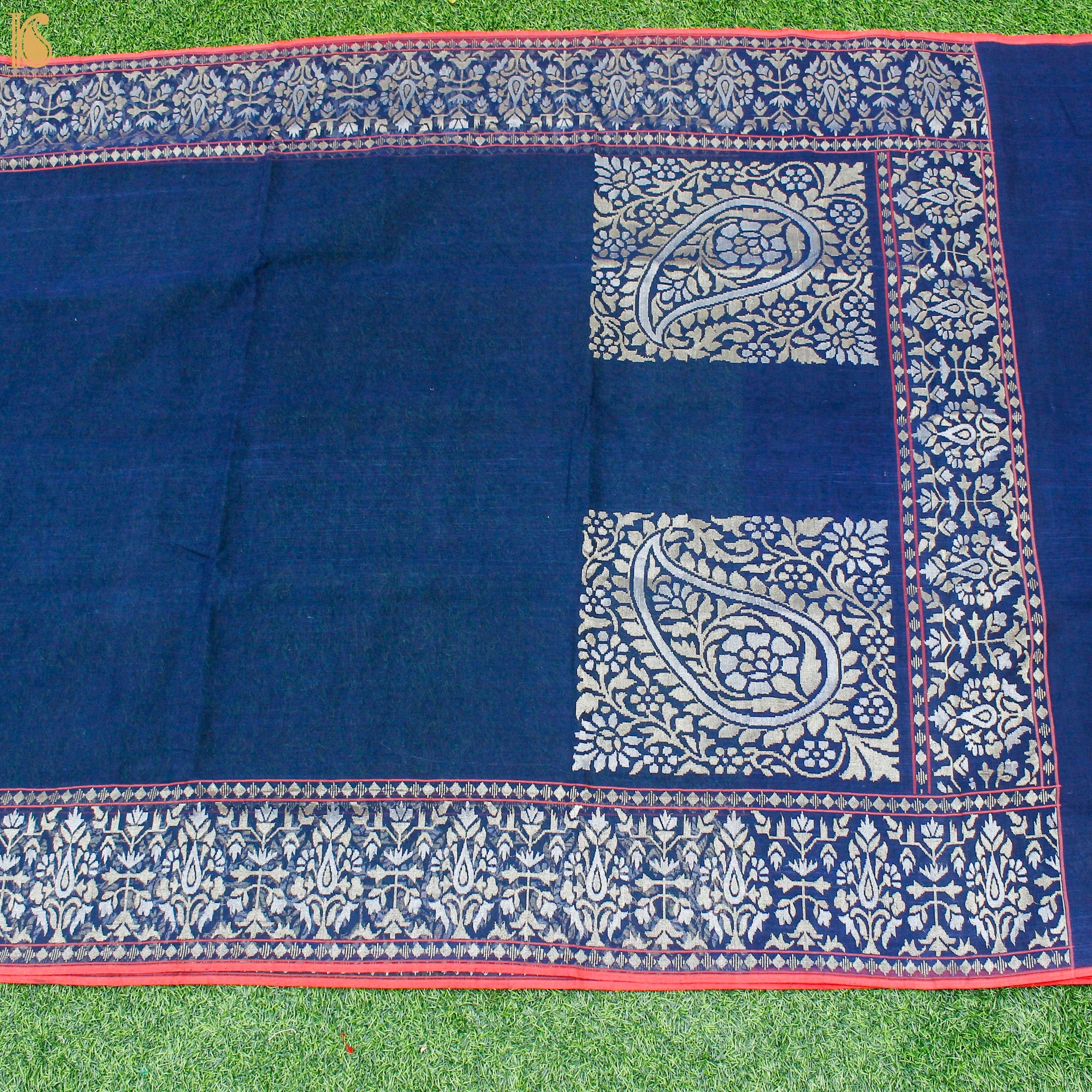 Nilambari Pure Cotton Real Silver Zari Handloom Banarasi Saree - Khinkhwab