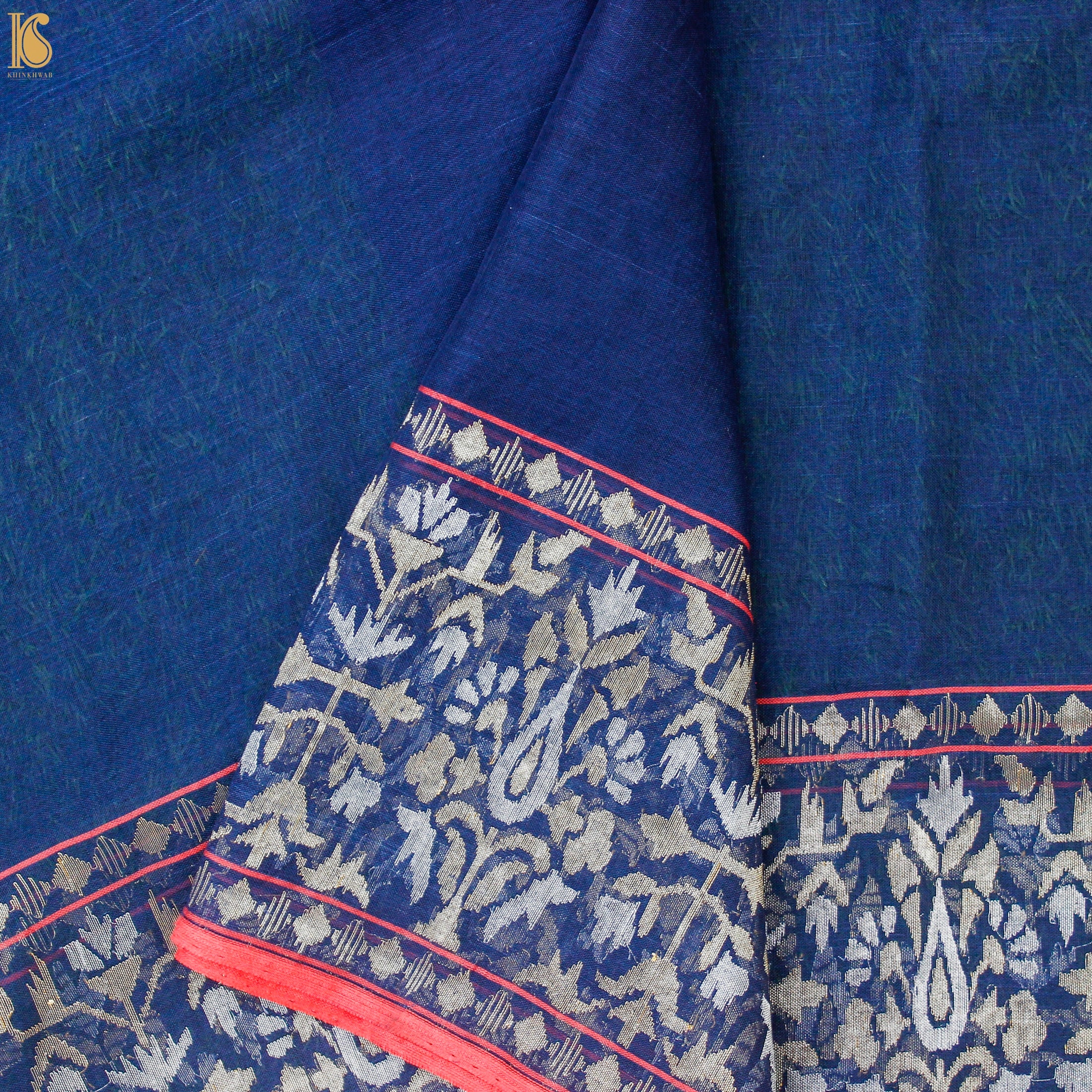 Nilambari Pure Cotton Real Silver Zari Handloom Banarasi Saree - Khinkhwab