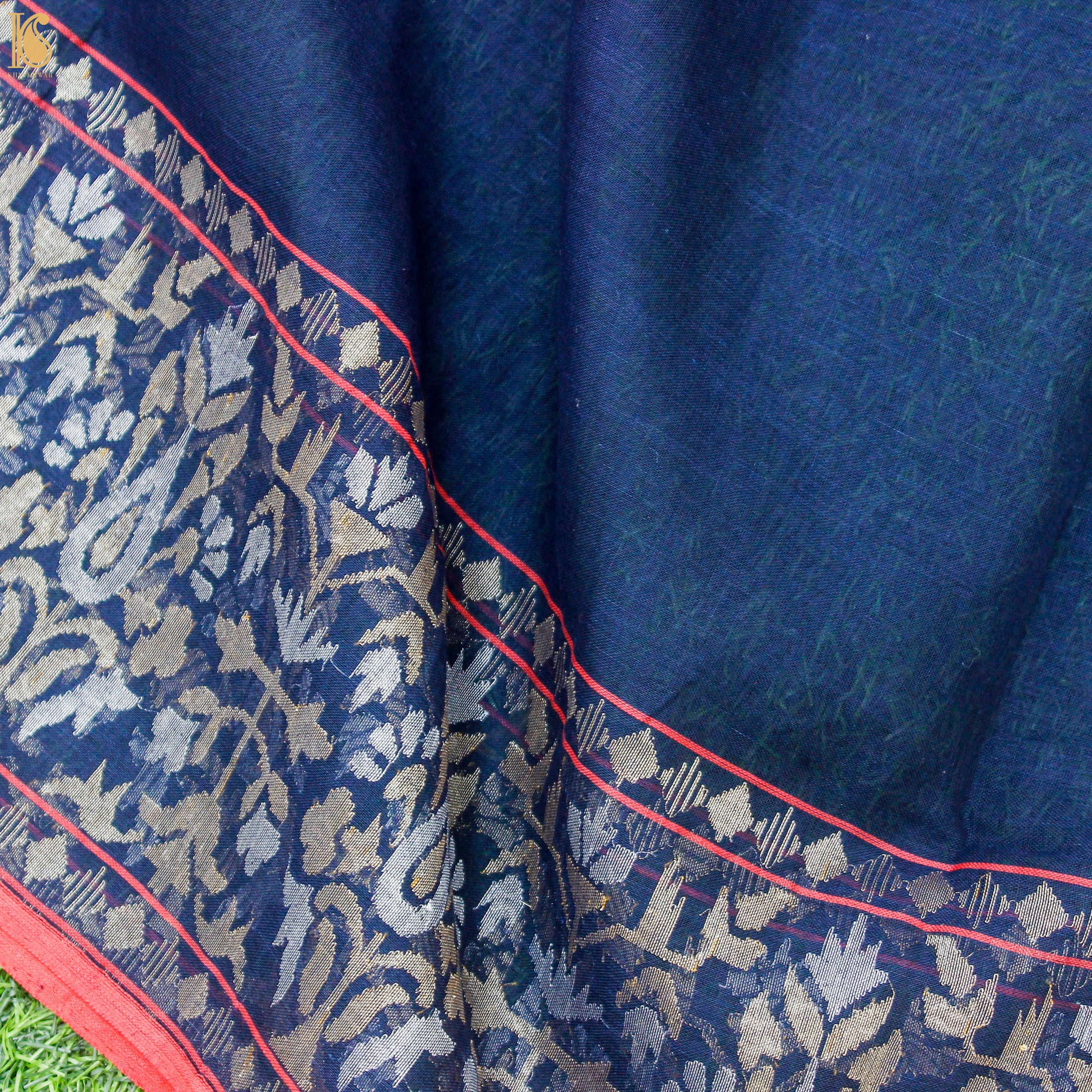 Nilambari Pure Cotton Real Silver Zari Handloom Banarasi Saree - Khinkhwab