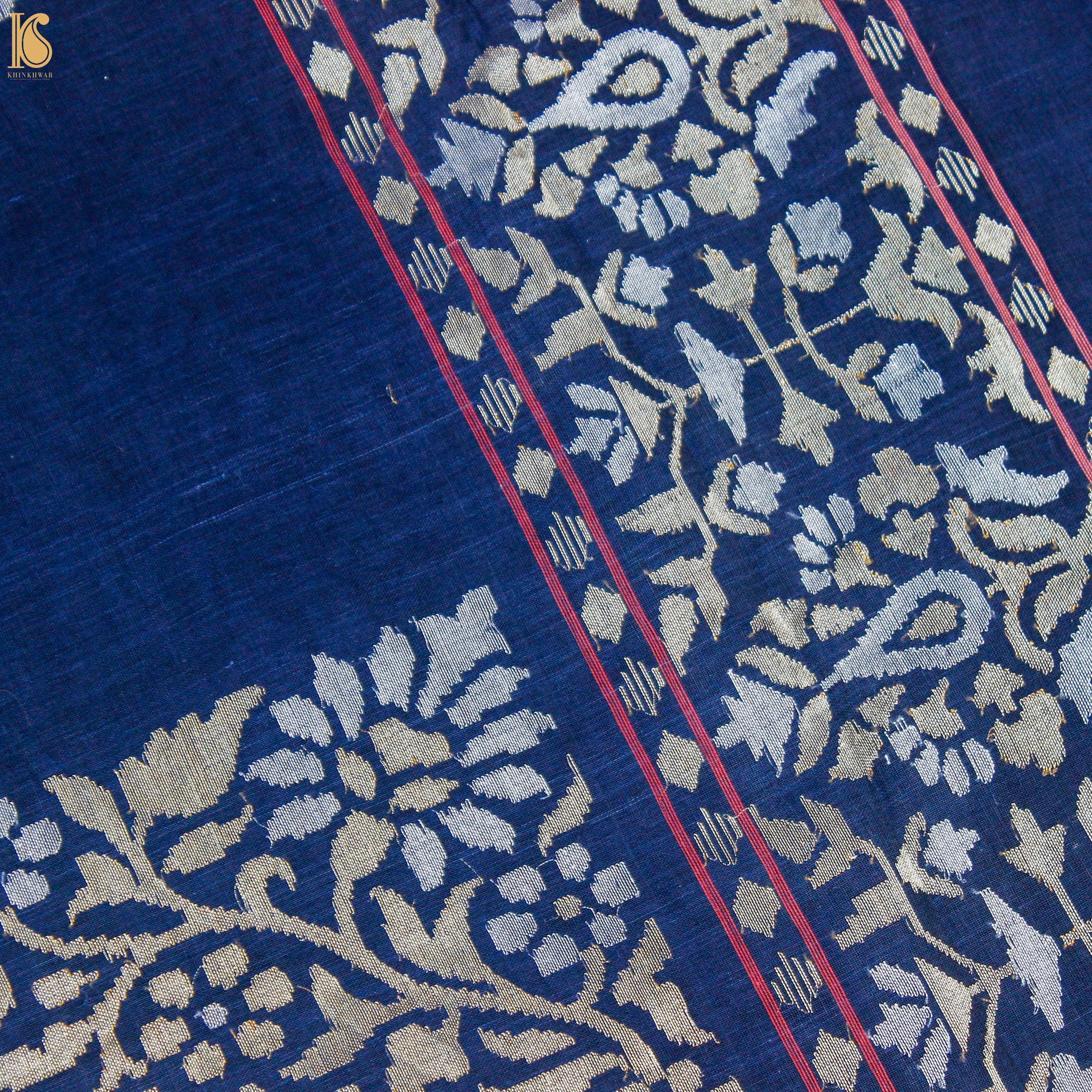 Nilambari Pure Cotton Real Silver Zari Handloom Banarasi Saree - Khinkhwab