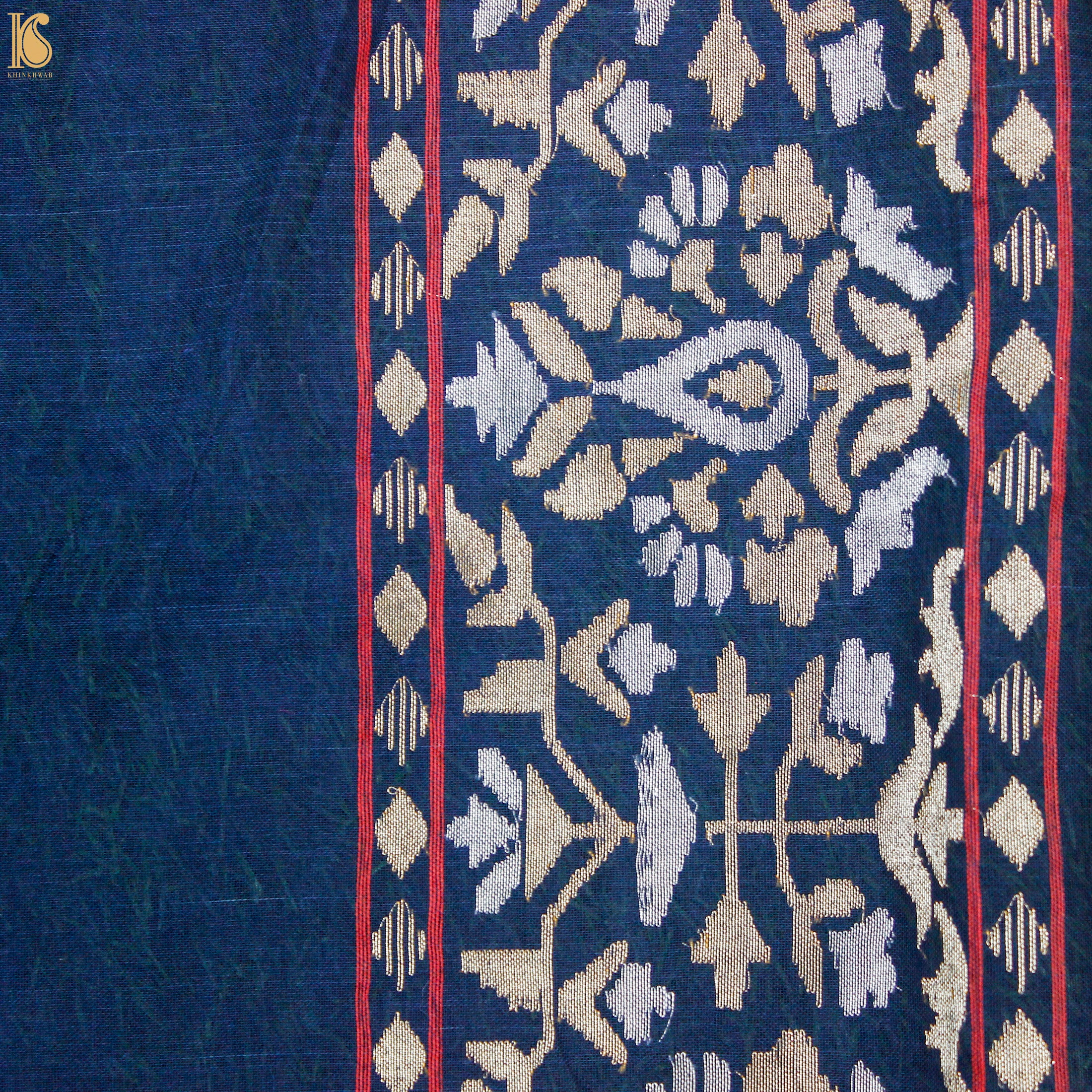 Nilambari Pure Cotton Real Silver Zari Handloom Banarasi Saree - Khinkhwab