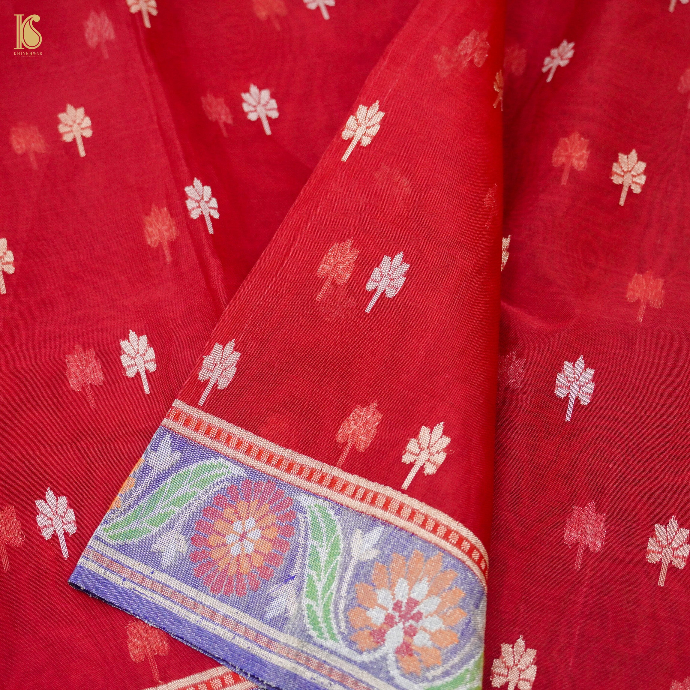 Venetian Red Handloom Pure Kora Silk Banarasi Kadwa Dupatta - Khinkhwab
