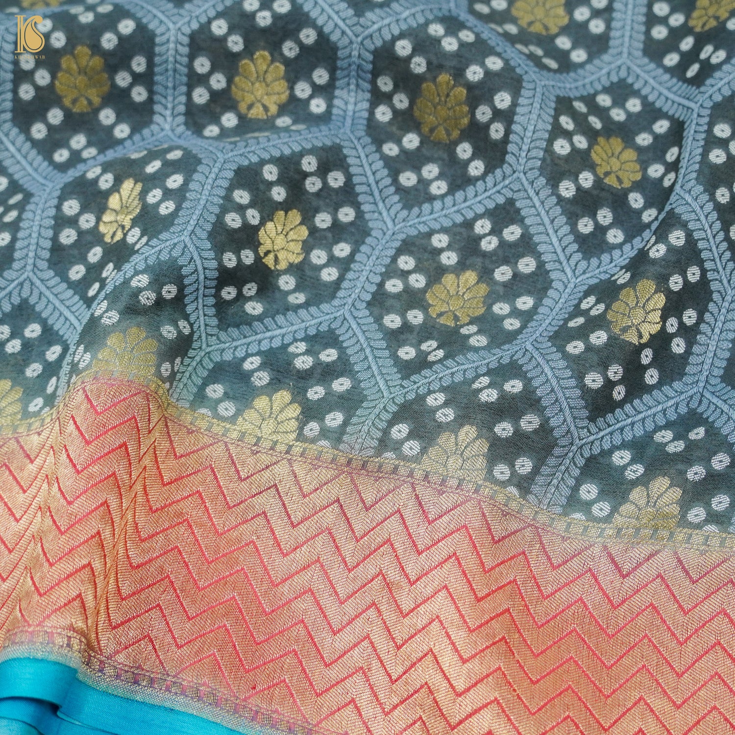 Casal Grey Pure Georgette Banarasi Honeycomb Saree - Khinkhwab