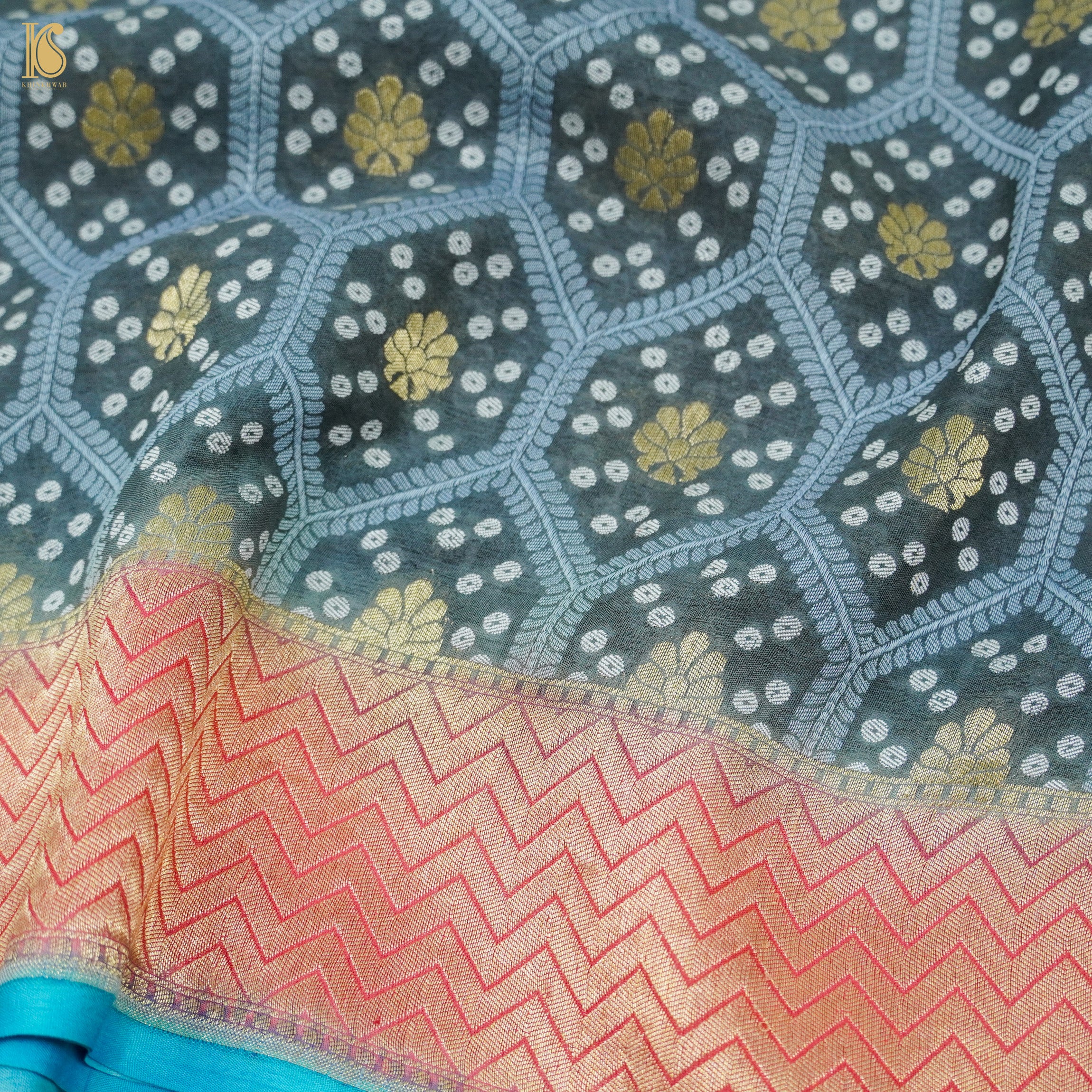 Casal Grey Pure Georgette Banarasi Honeycomb Saree - Khinkhwab