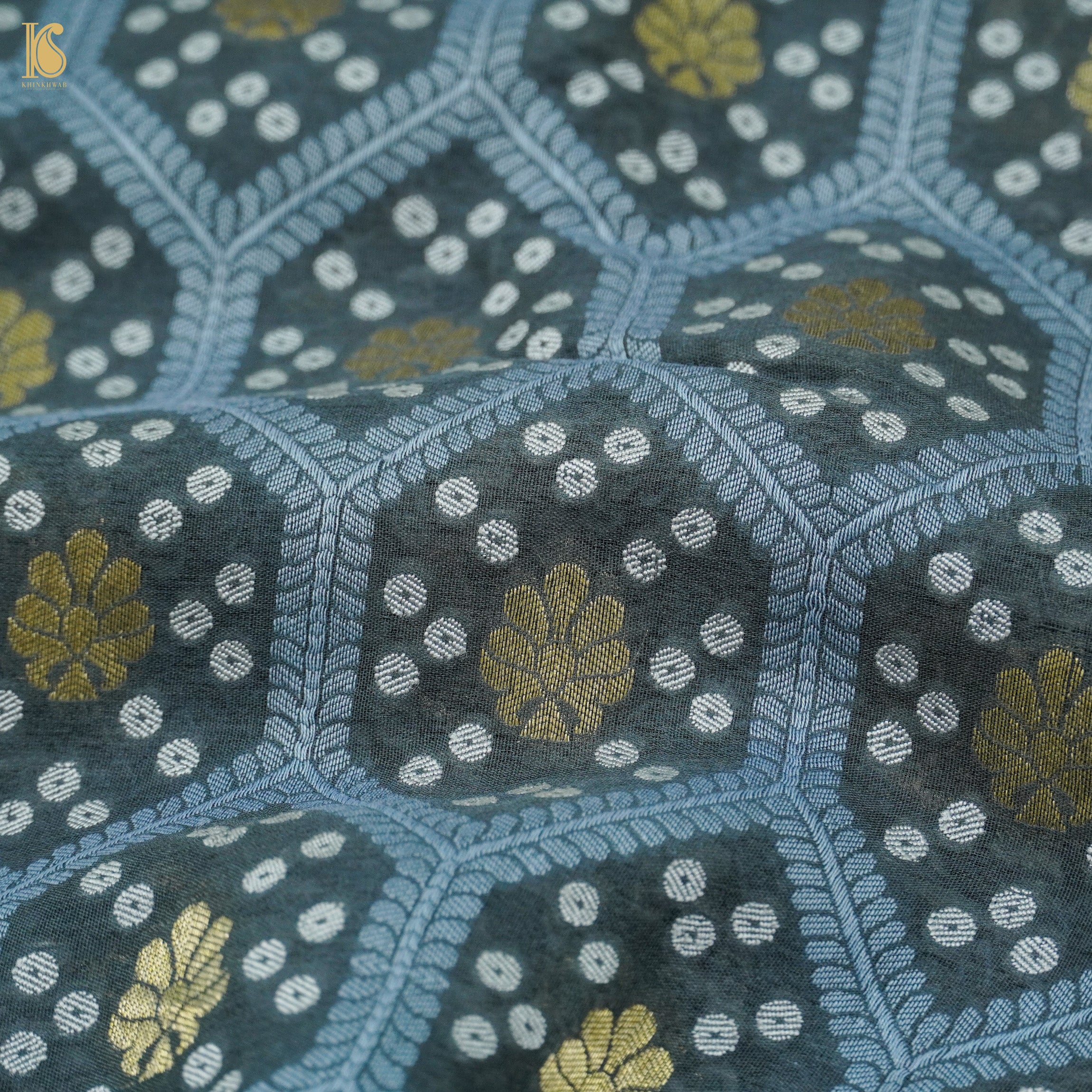 Casal Grey Pure Georgette Banarasi Honeycomb Saree - Khinkhwab