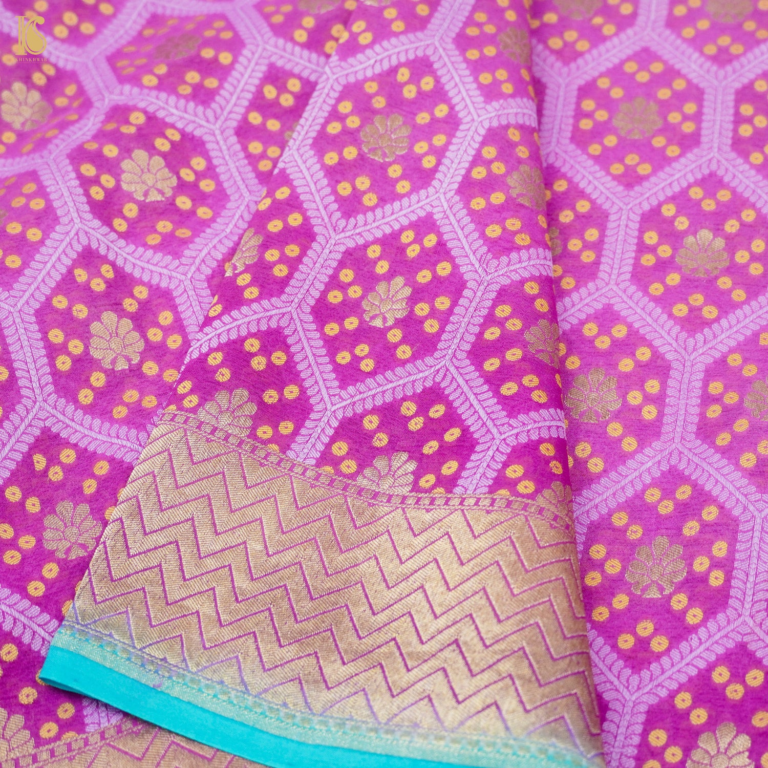 Persian Pink & Orange Pure Georgette Banarasi Honeycomb Saree - Khinkhwab