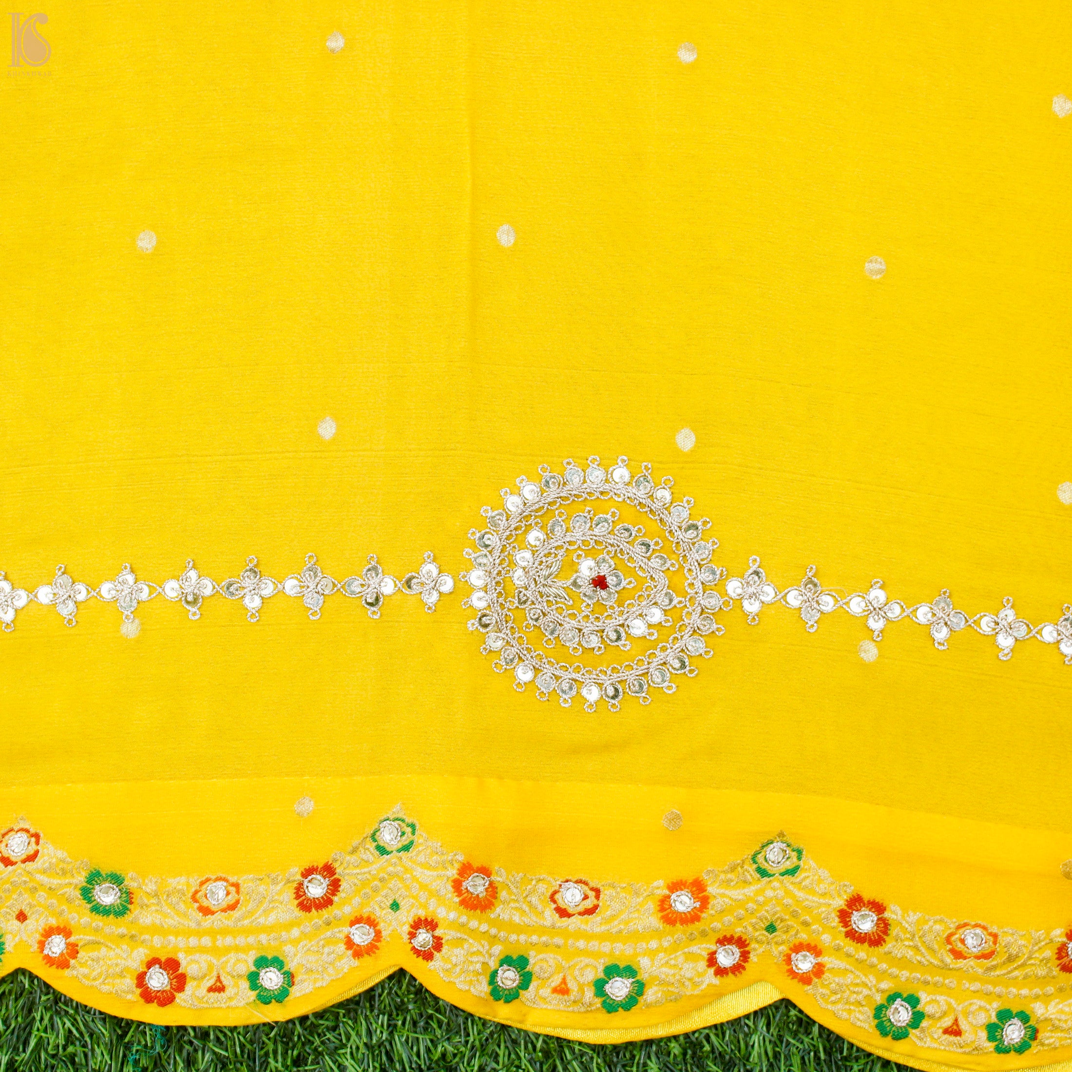 Gamboge Yellow Pure Georgette Banarasi Scalloped Dupatta with Embriodery - Khinkhwab