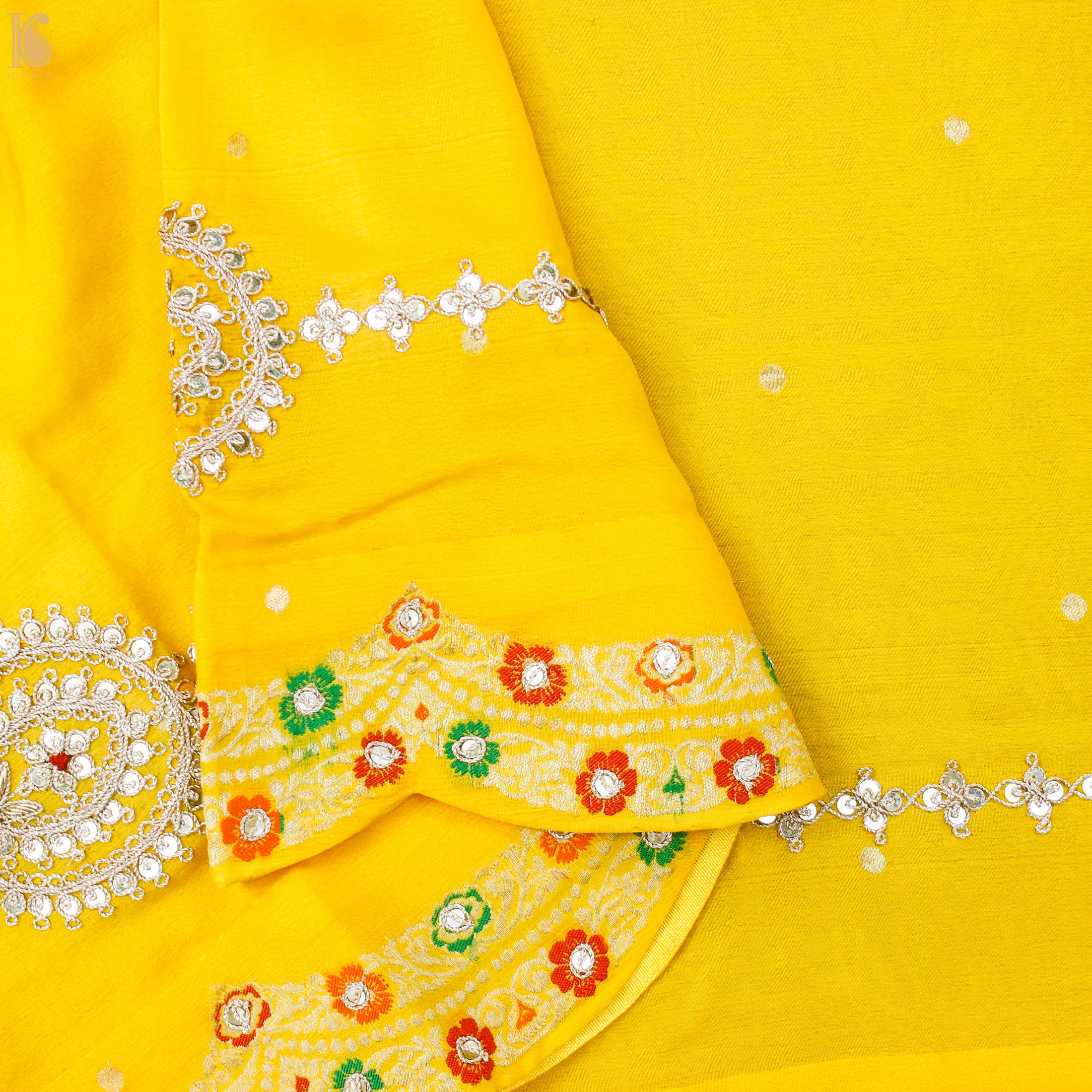 Gamboge Yellow Pure Georgette Banarasi Scalloped Dupatta with Embriodery - Khinkhwab