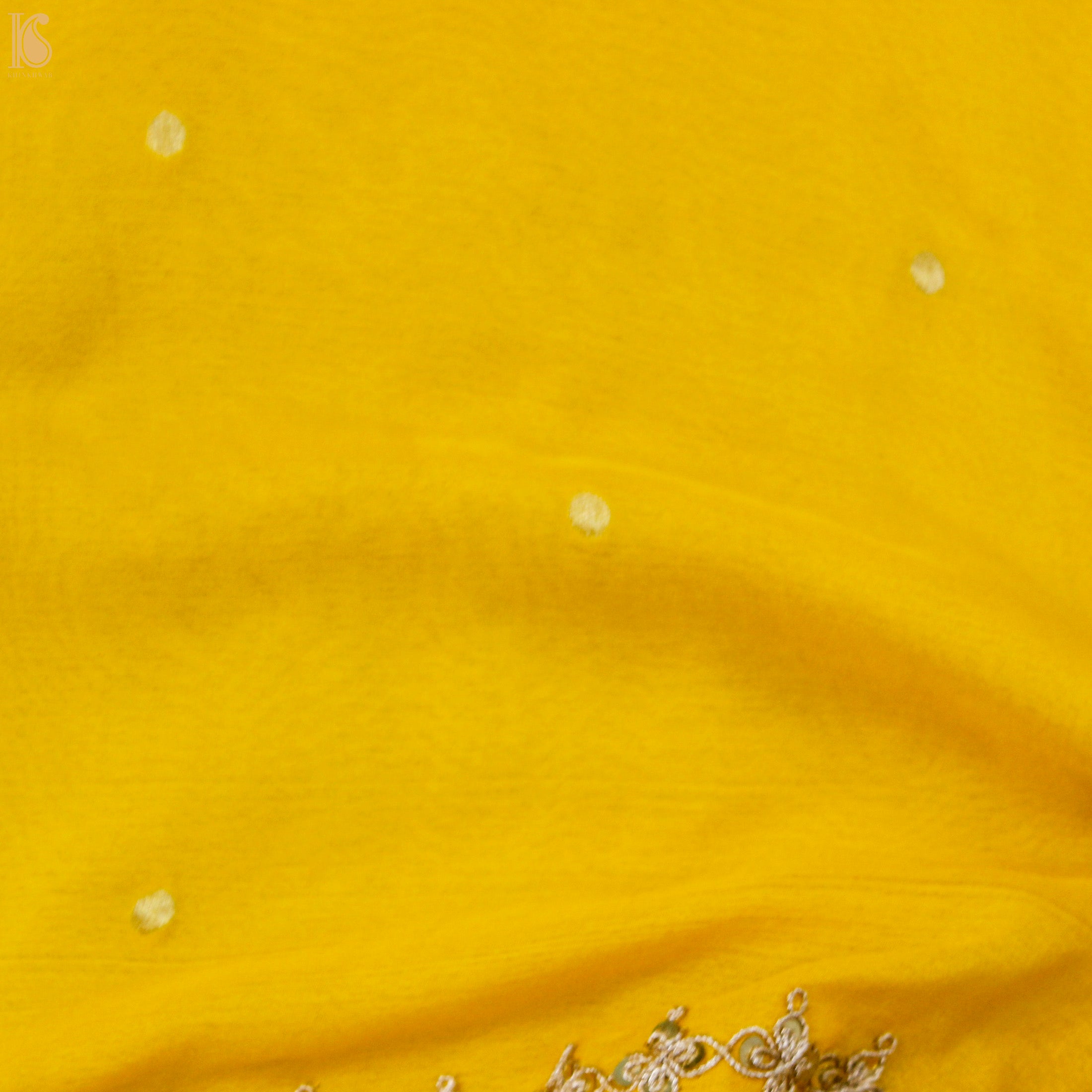 Gamboge Yellow Pure Georgette Banarasi Scalloped Dupatta with Embriodery - Khinkhwab