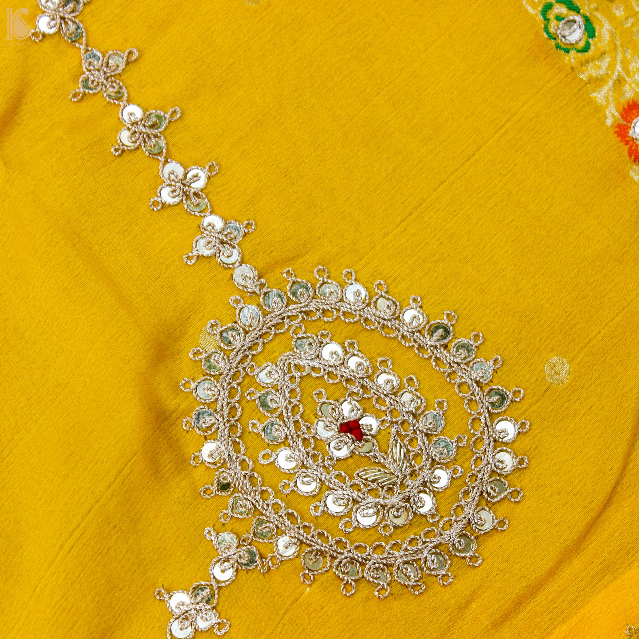 Gamboge Yellow Pure Georgette Banarasi Scalloped Dupatta with Embriodery - Khinkhwab