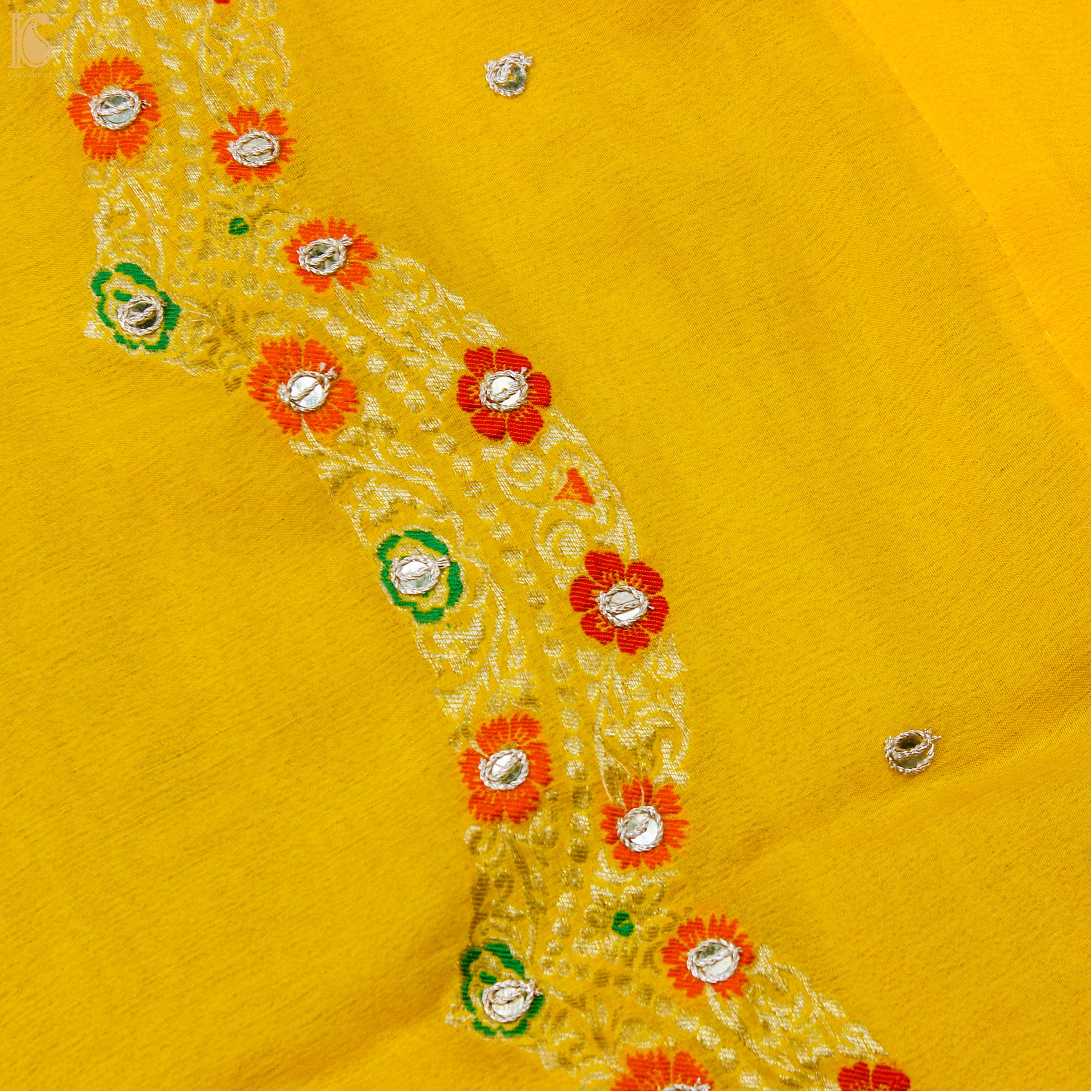 Gamboge Yellow Pure Georgette Banarasi Scalloped Dupatta with Embriodery - Khinkhwab