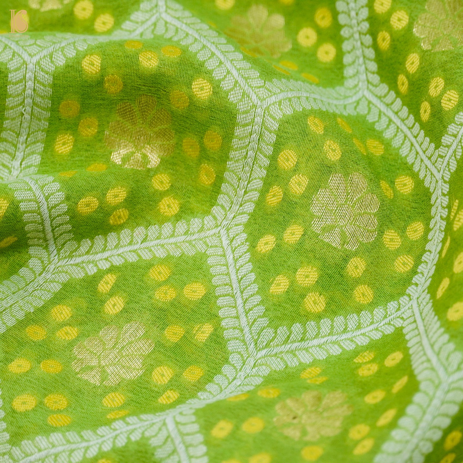 Lima Green Pure Georgette Banarasi Honeycomb Saree - Khinkhwab