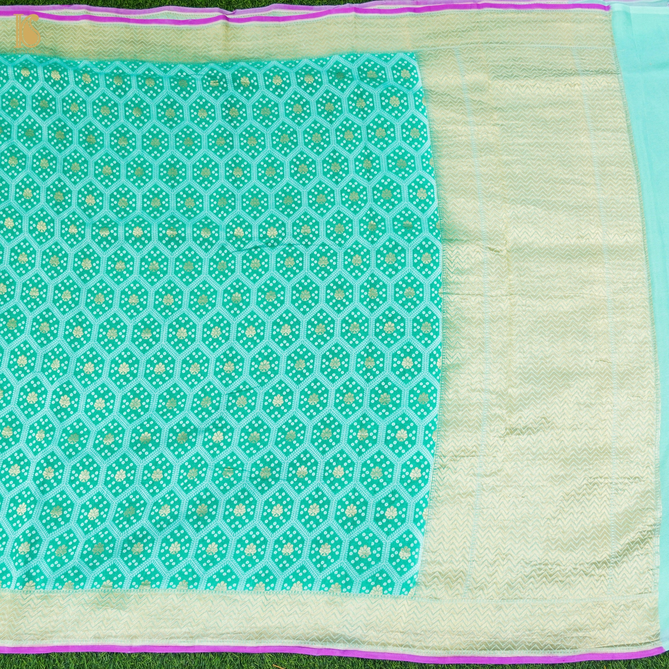 Electric Blue Pure Georgette Banarasi Honeycomb Saree - Khinkhwab