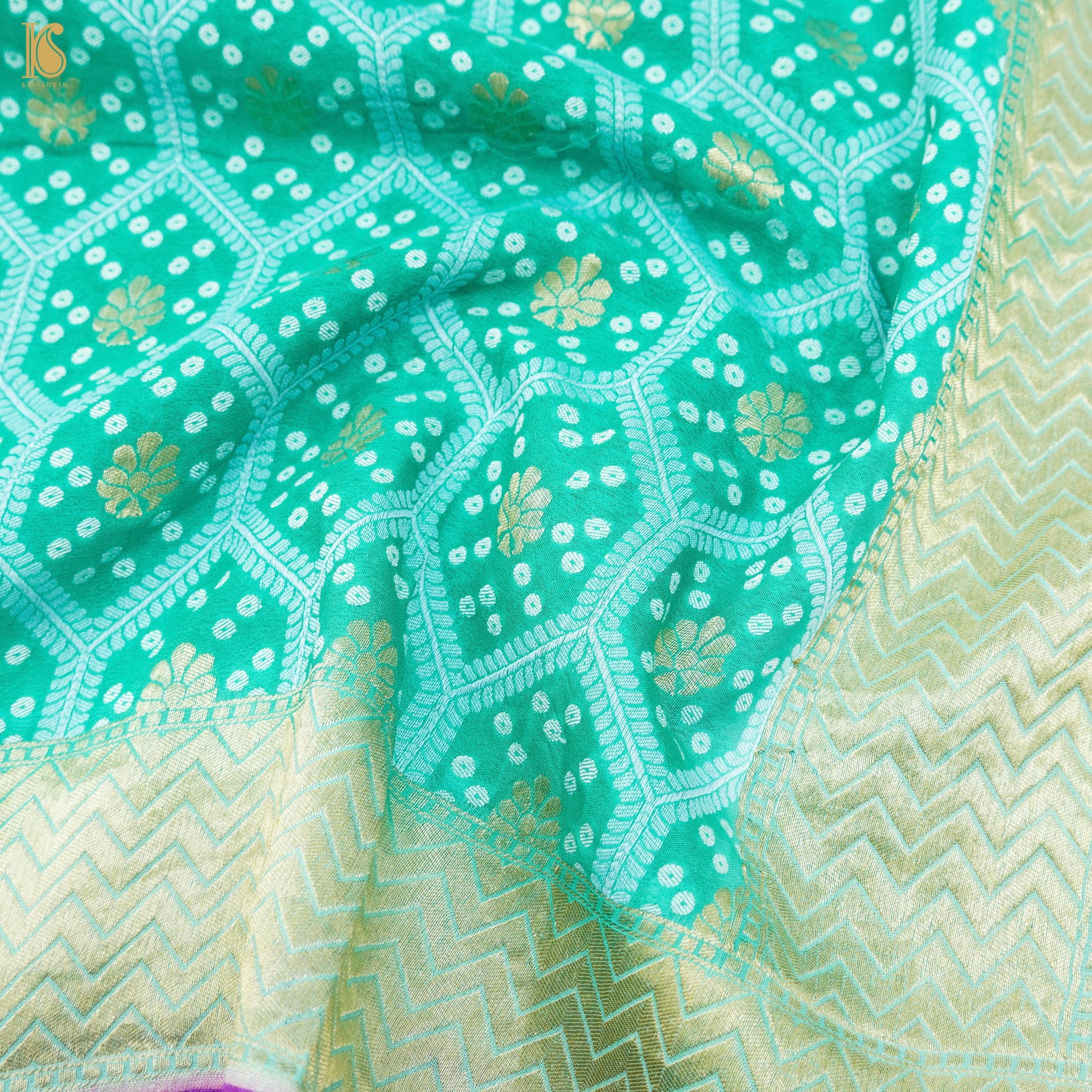 Electric Blue Pure Georgette Banarasi Honeycomb Saree - Khinkhwab