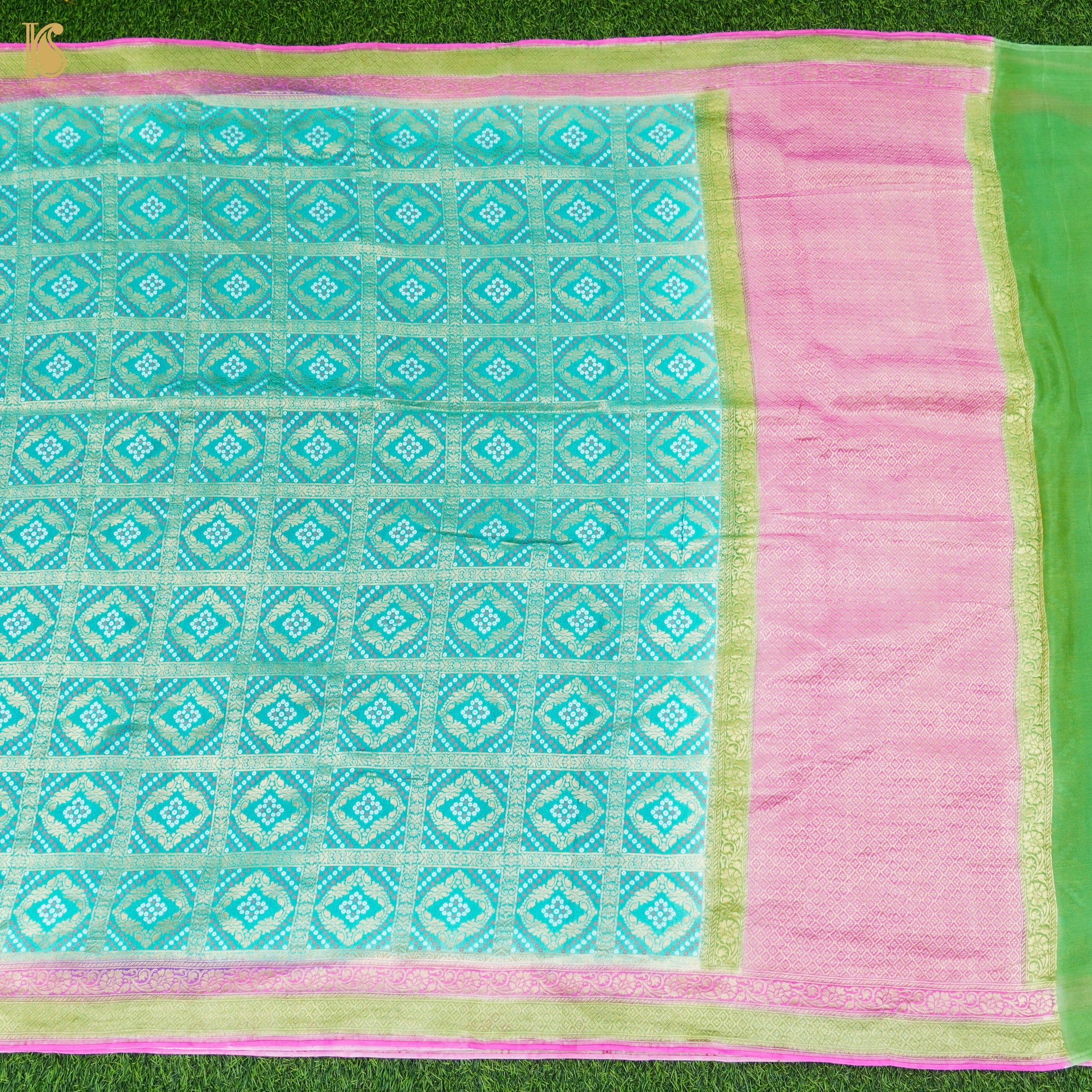 Turquoise Blue Pure Georgette Banarasi Woven Bandhani Saree - Khinkhwab