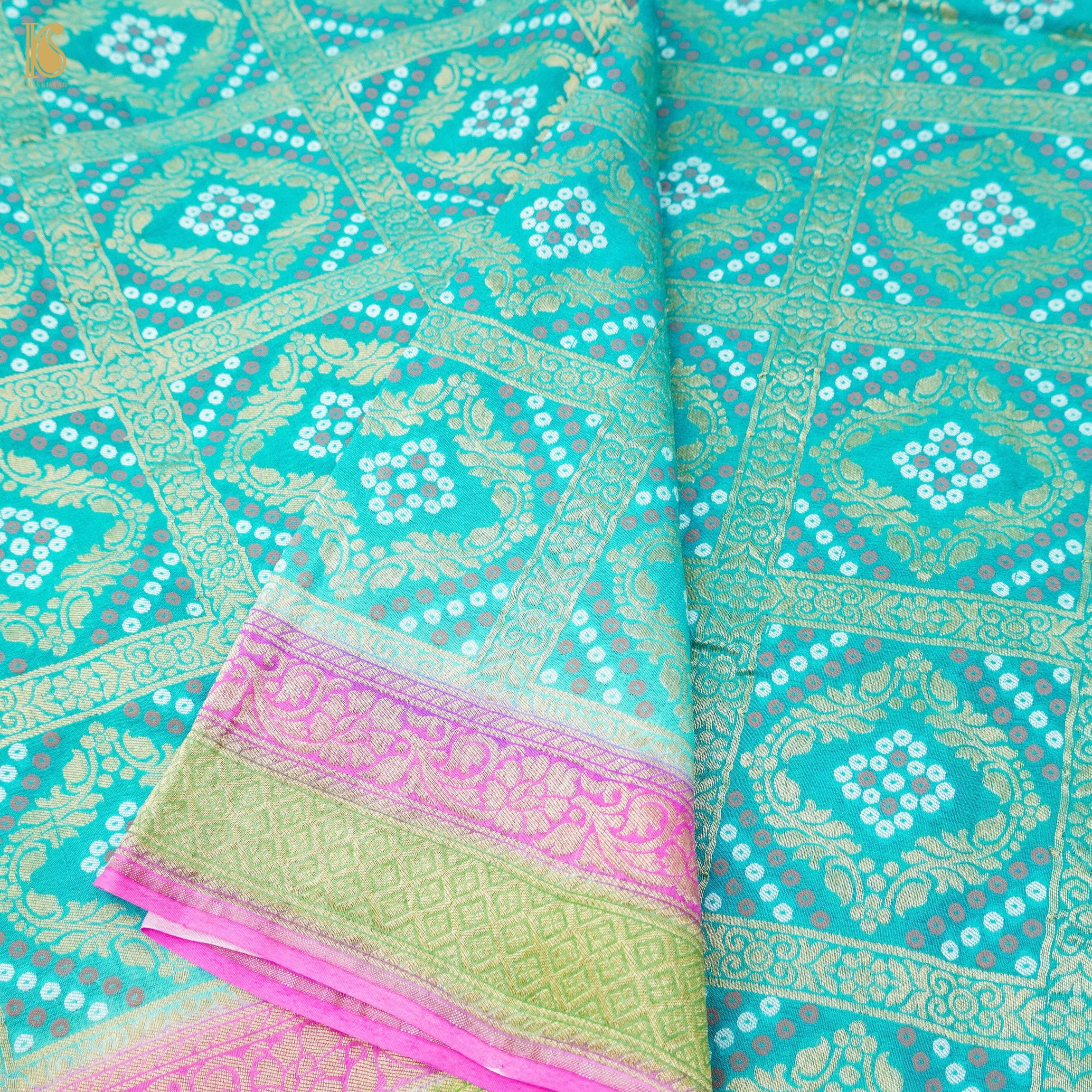 Turquoise Blue Pure Georgette Banarasi Woven Bandhani Saree - Khinkhwab