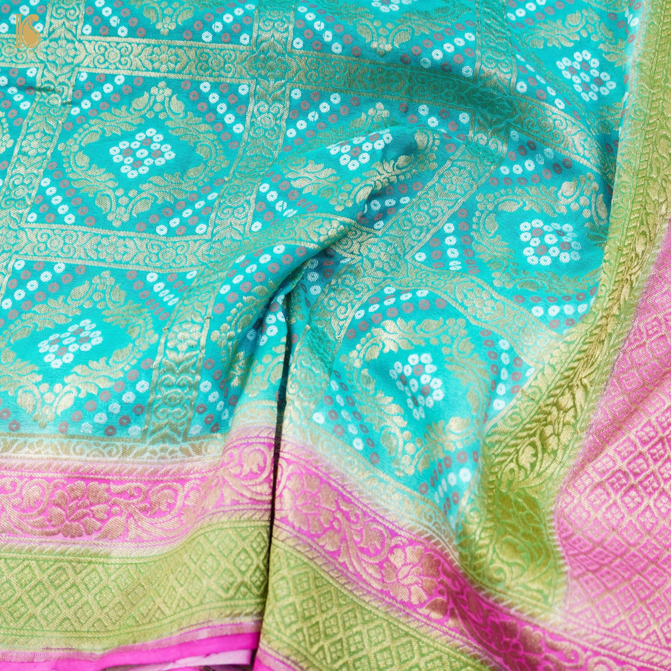 Turquoise Blue Pure Georgette Banarasi Woven Bandhani Saree - Khinkhwab