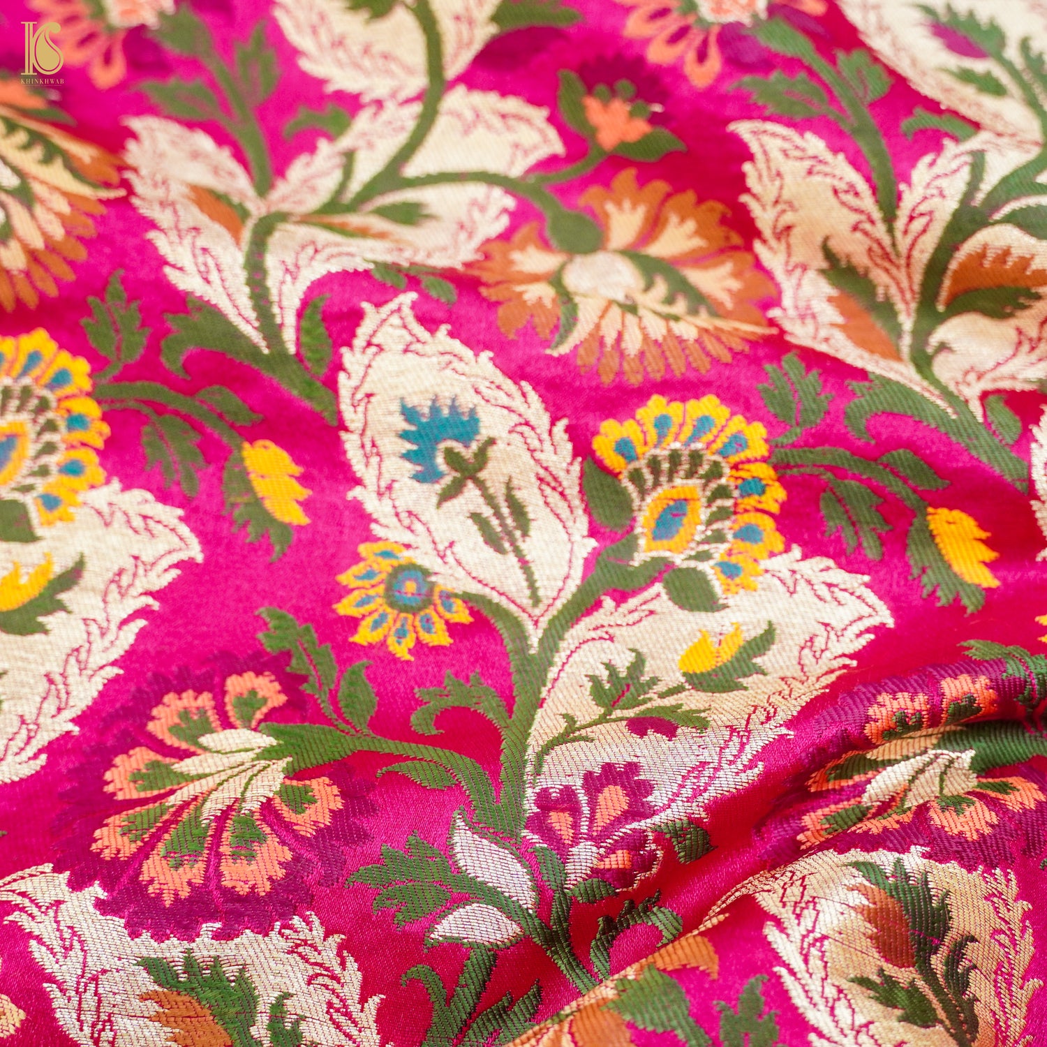 Razzmatazz Pink Kinkhab / Kimkhab Brocade Banarasi Fabric - Khinkhwab