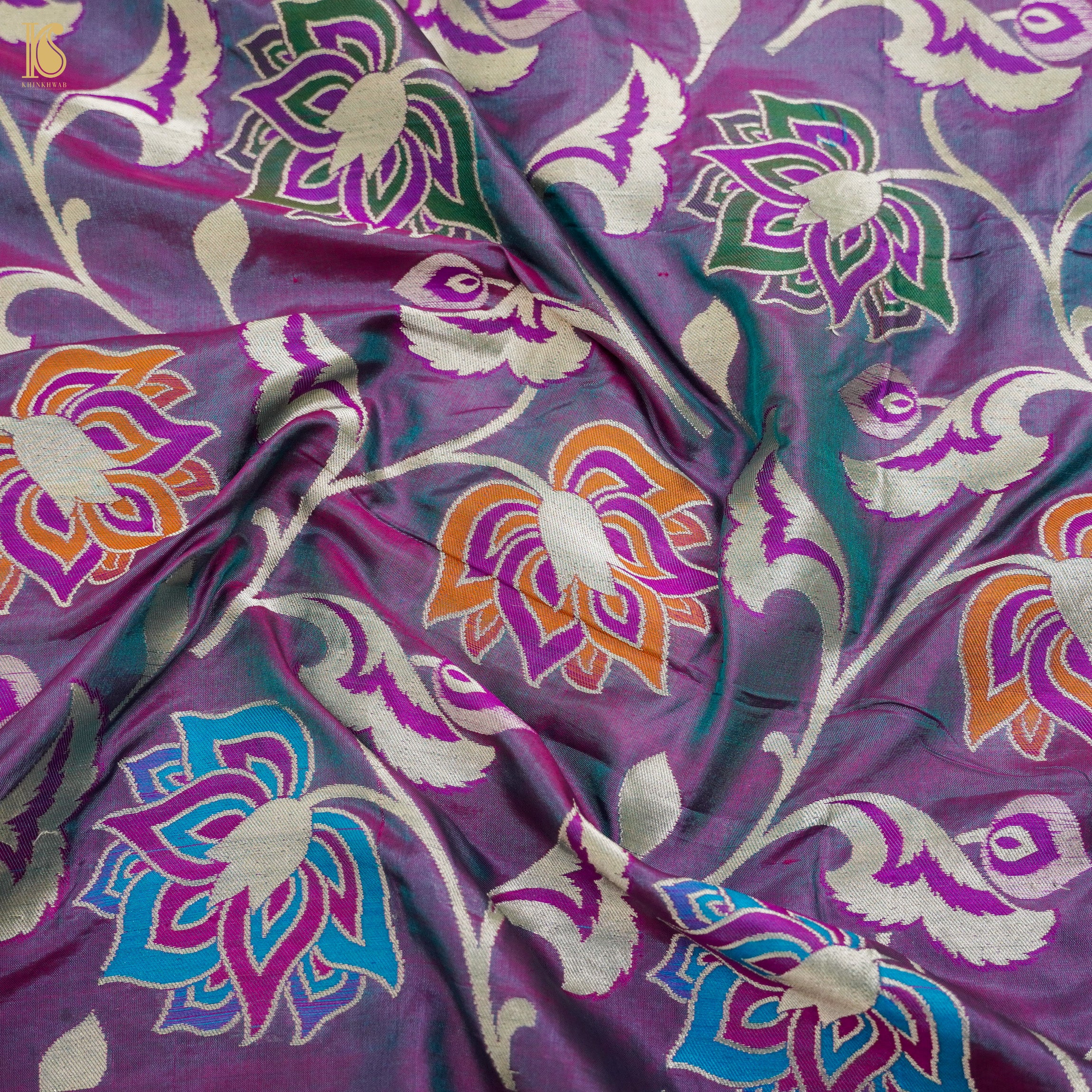 Affair Purple Pure Katan Silk Banarasi Meenakari Handloom Fabric - Khinkhwab