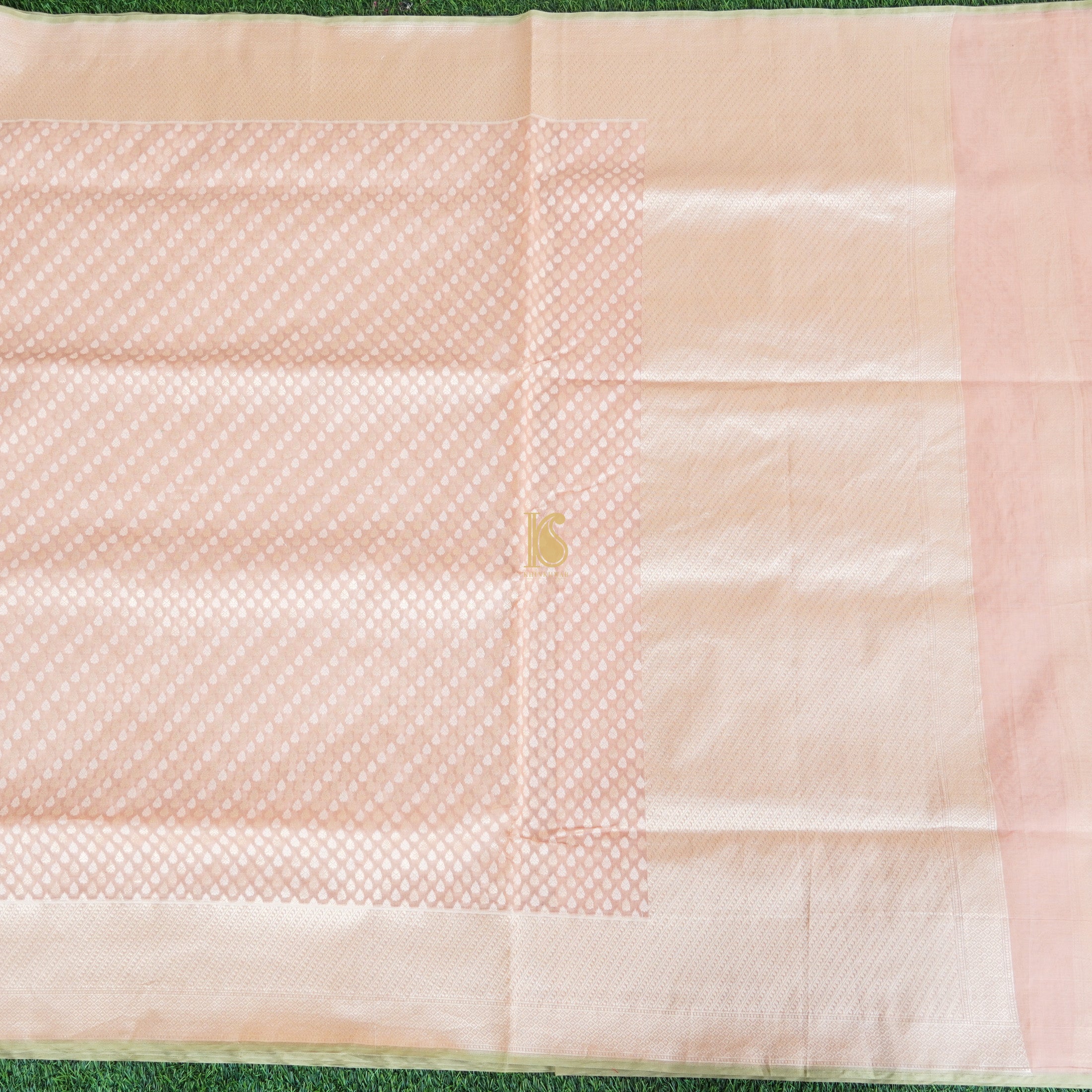 Handloom Pure Cotton Peach Banarasi Saree - Khinkhwab