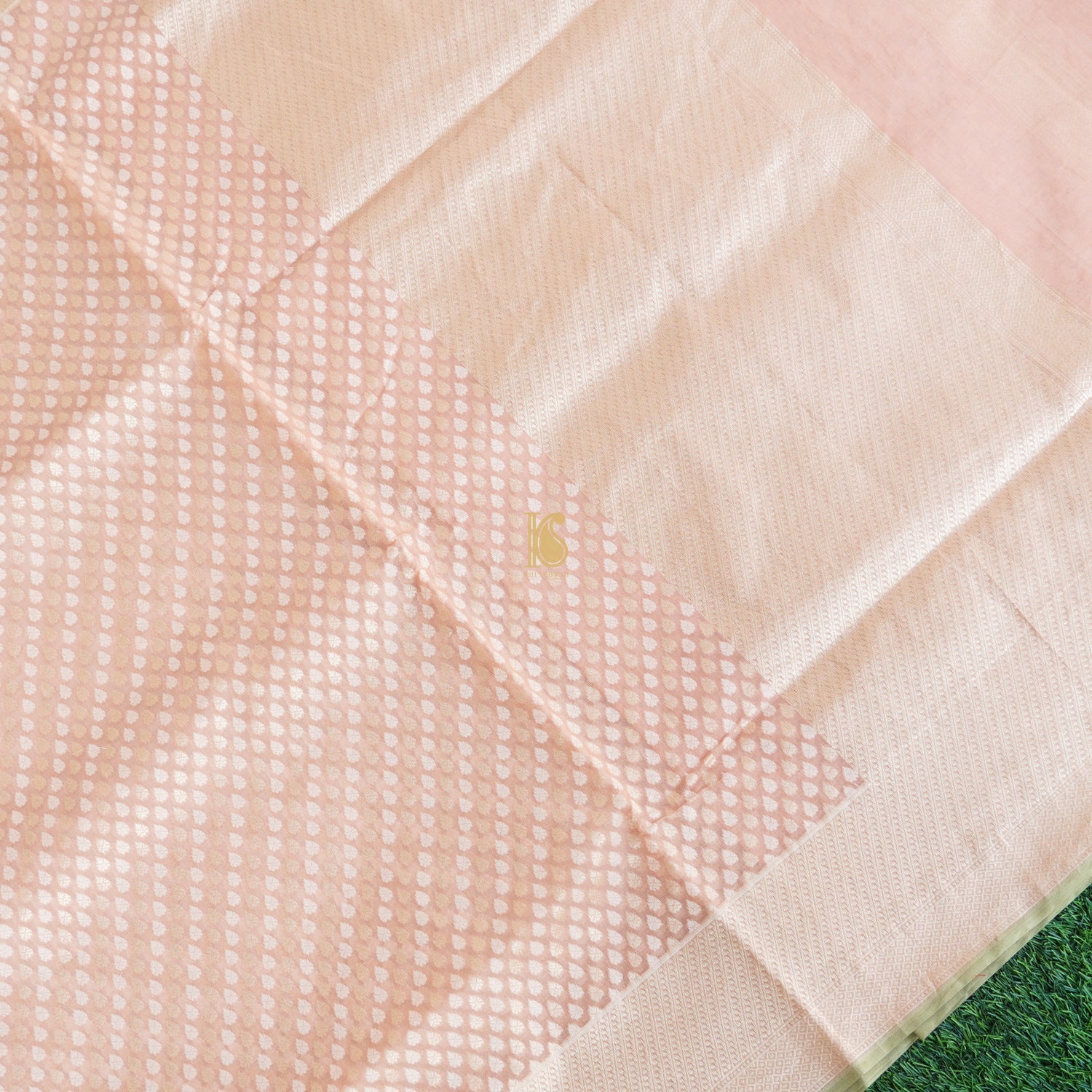 Handloom Pure Cotton Peach Banarasi Saree - Khinkhwab