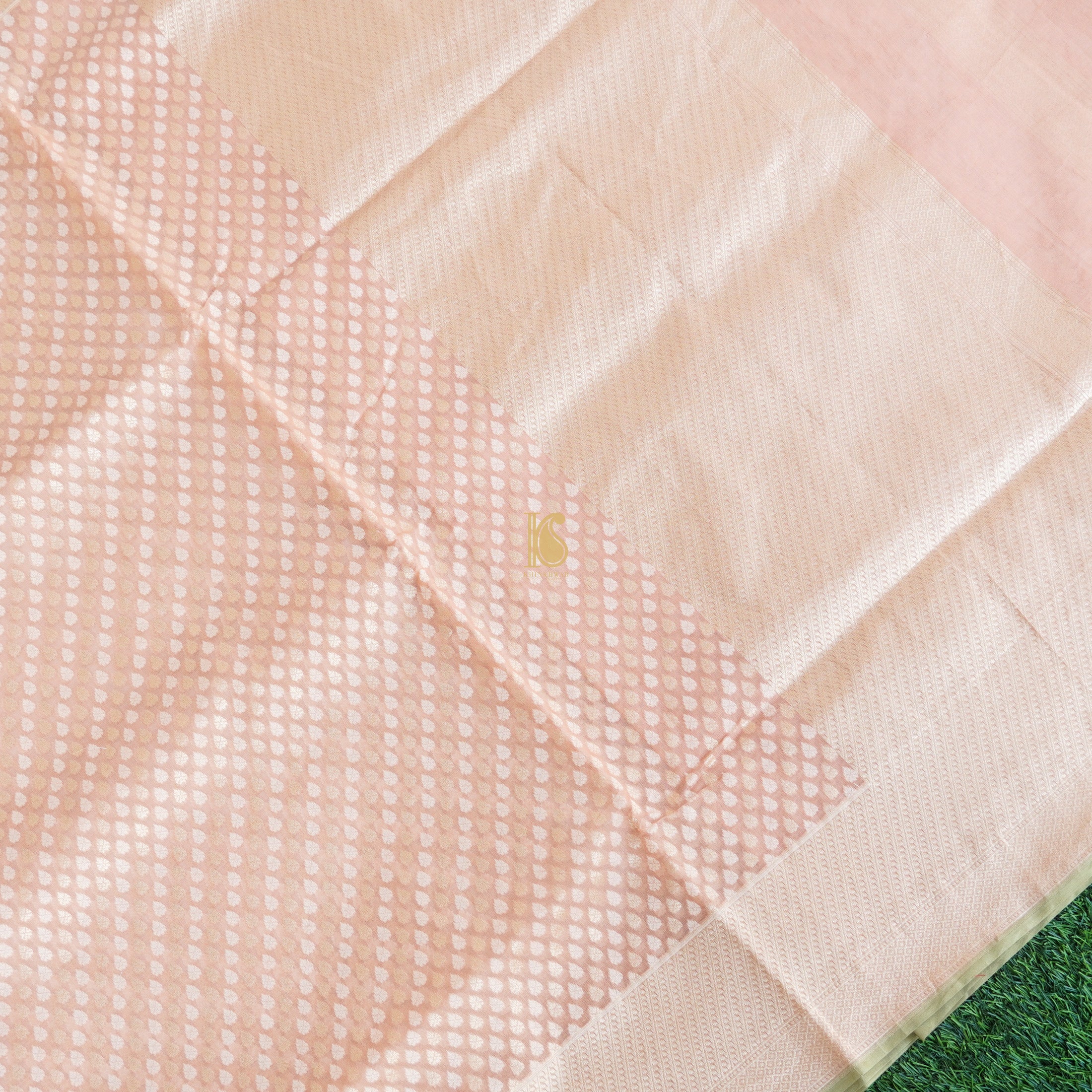 Handloom Pure Cotton Peach Banarasi Saree - Khinkhwab