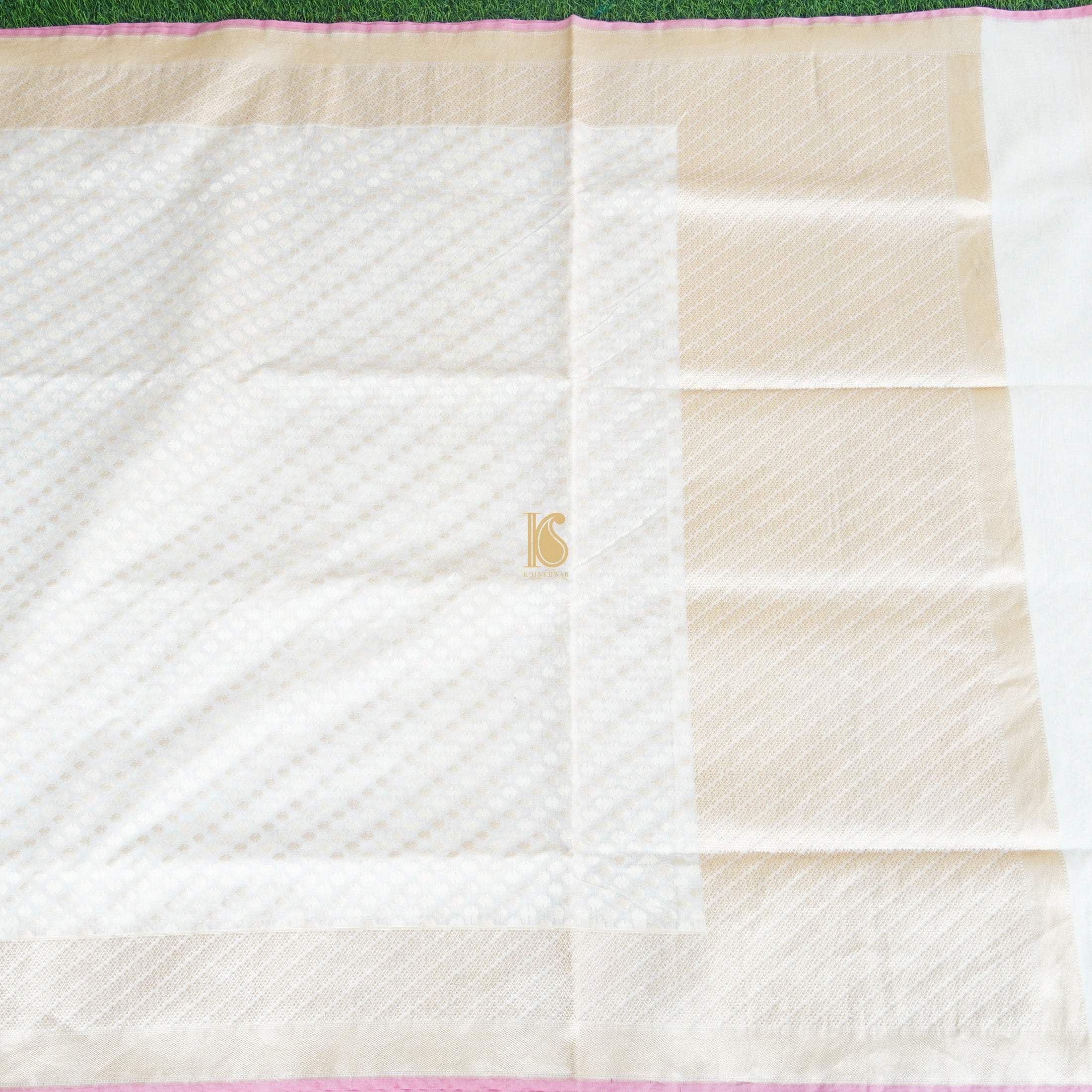 Handloom Pure Cotton Pale White Banarasi Saree - Khinkhwab