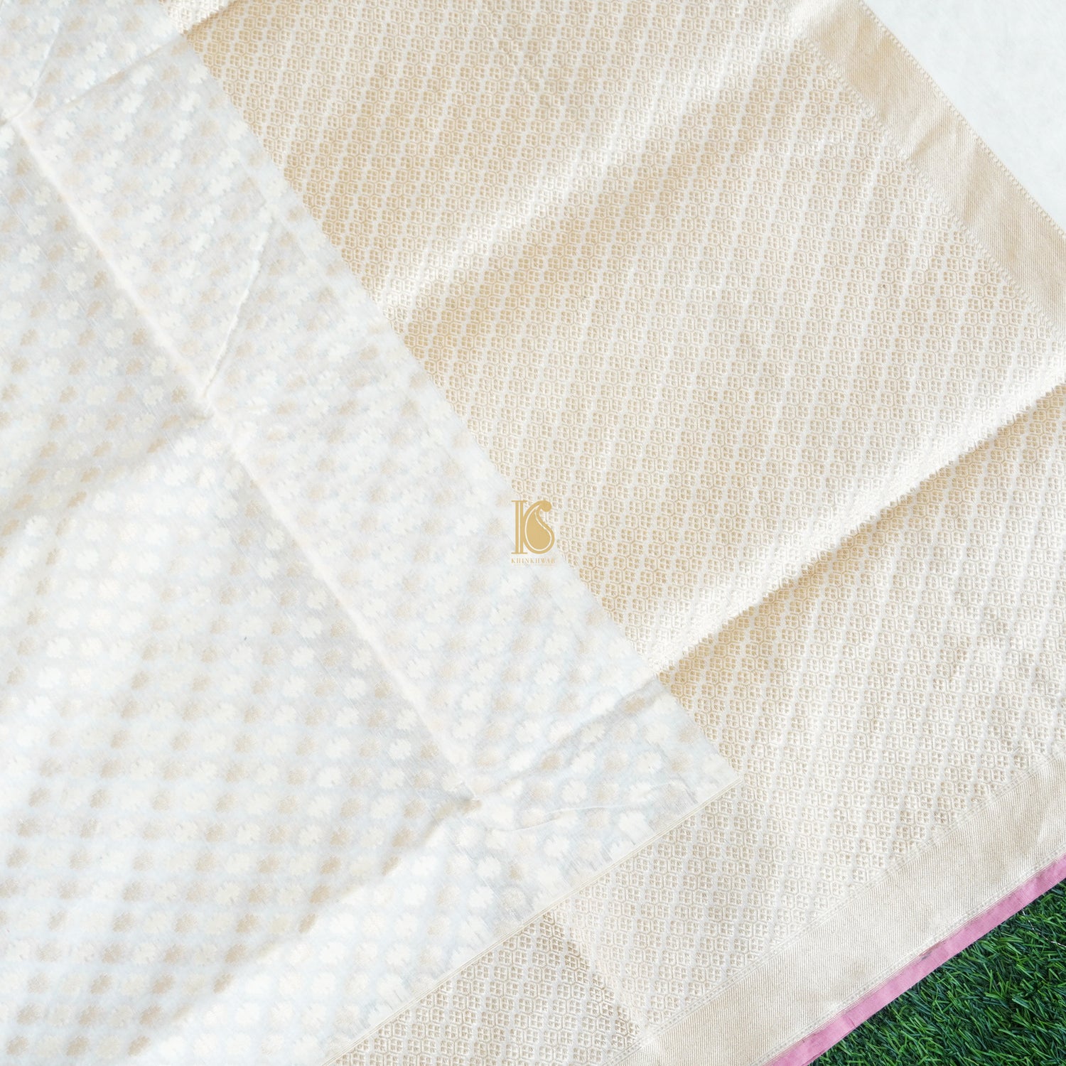 Handloom Pure Cotton Pale White Banarasi Saree - Khinkhwab